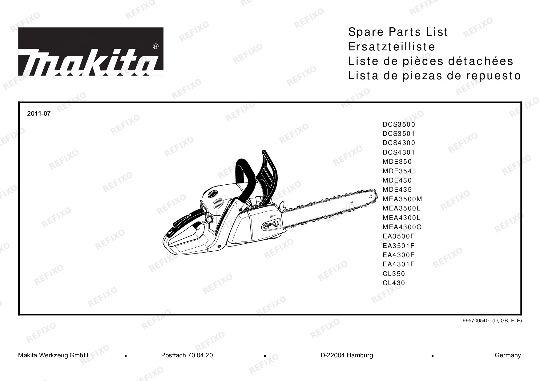 Деталировка MAKITA EA4301F — схема запчастей в разборе