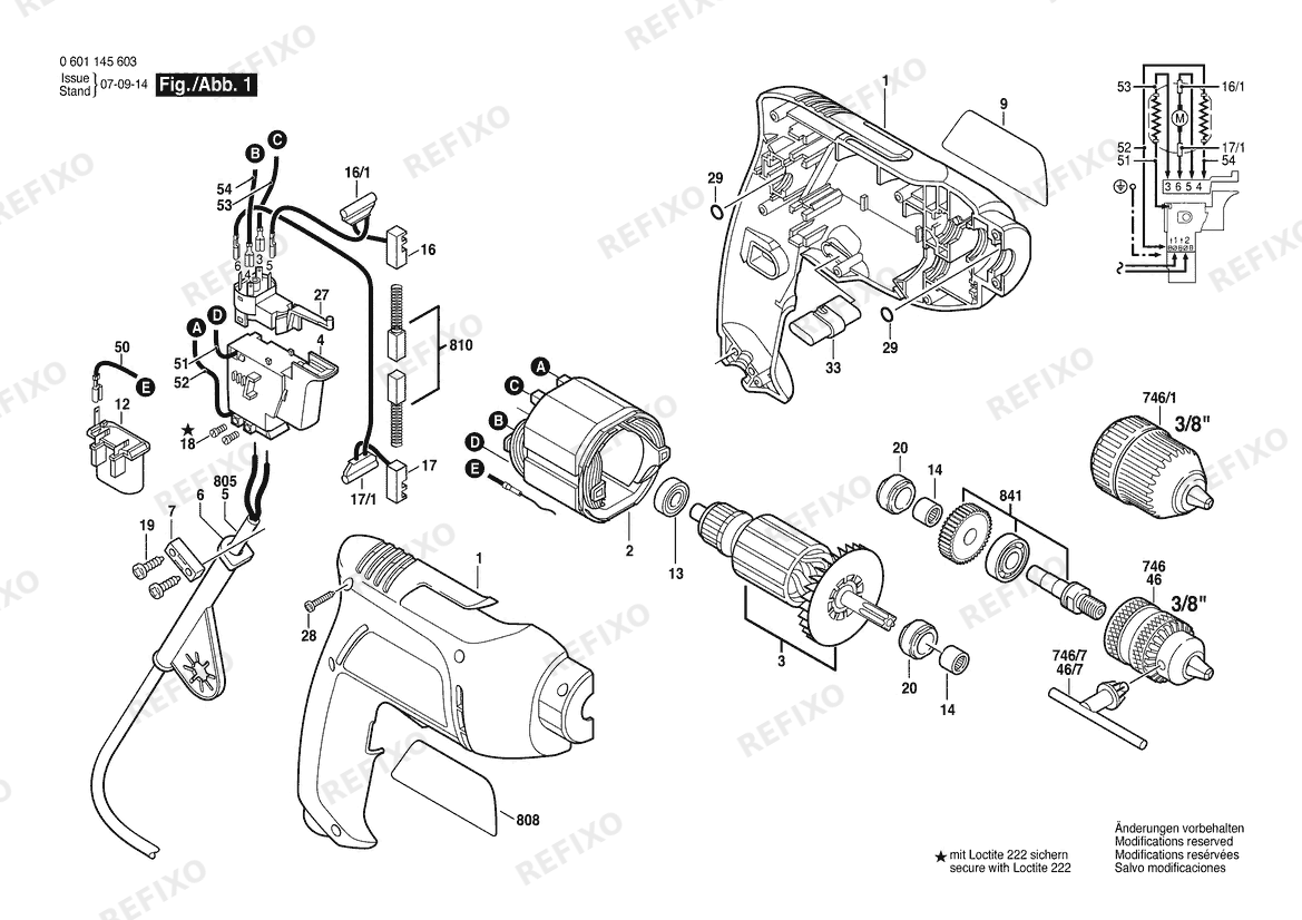 Деталировка Bosch Дрель GBM 6 RE | 240 V | 020 - MY (0 601 145 606) — схема запчастей в разборе