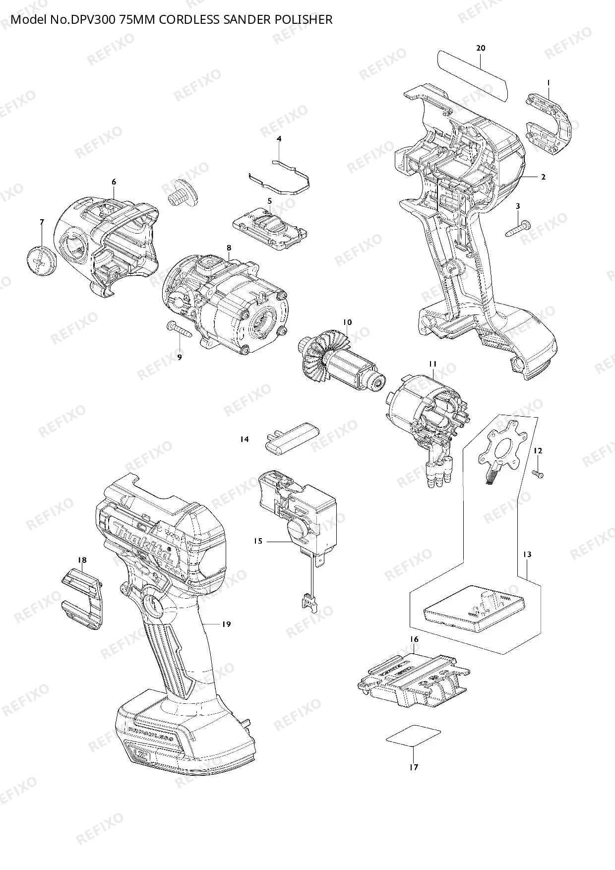 Деталировка MAKITA DPV300 — схема запчастей в разборе