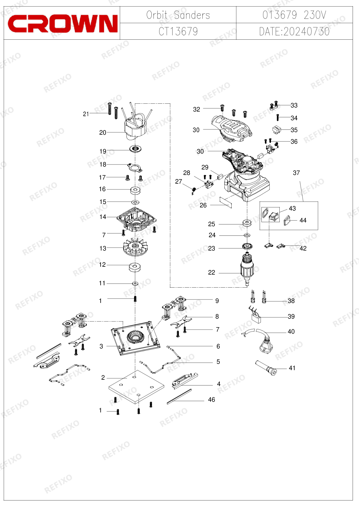 Деталировка CROWN CT13679 — схема запчастей в разборе