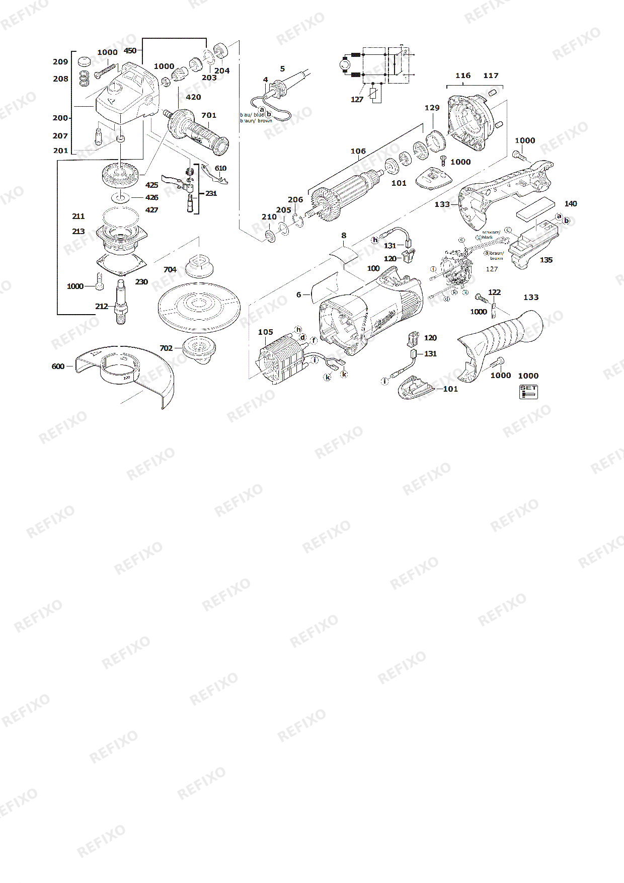 Деталировка MILWAUKEE AGV17 150XC 4933432250 4000463762 — схема запчастей в разборе