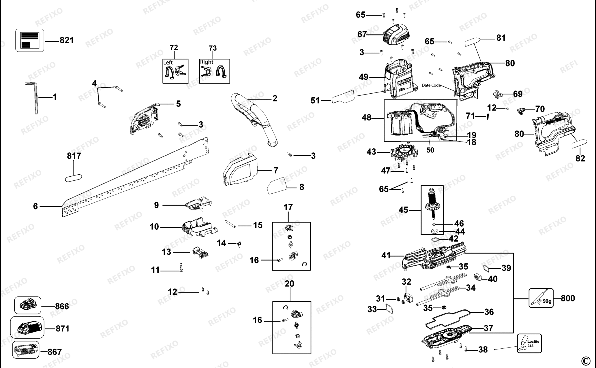 Деталировка DeWalt DCS398-QW TYPE 1 UNIVERSALSÄGE DCS398-QW DCS398 — схема запчастей в разборе