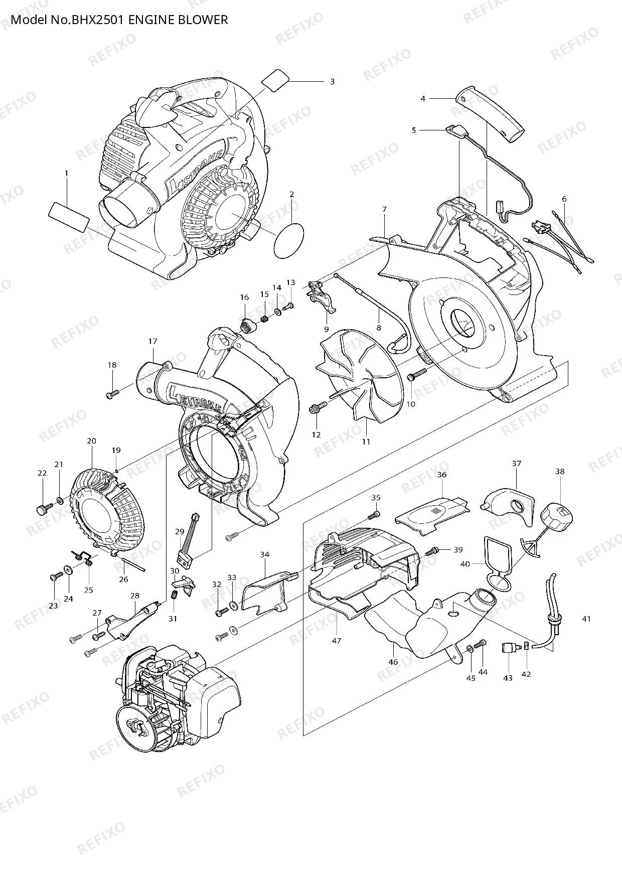 Деталировка MAKITA BHX2501 — схема запчастей в разборе