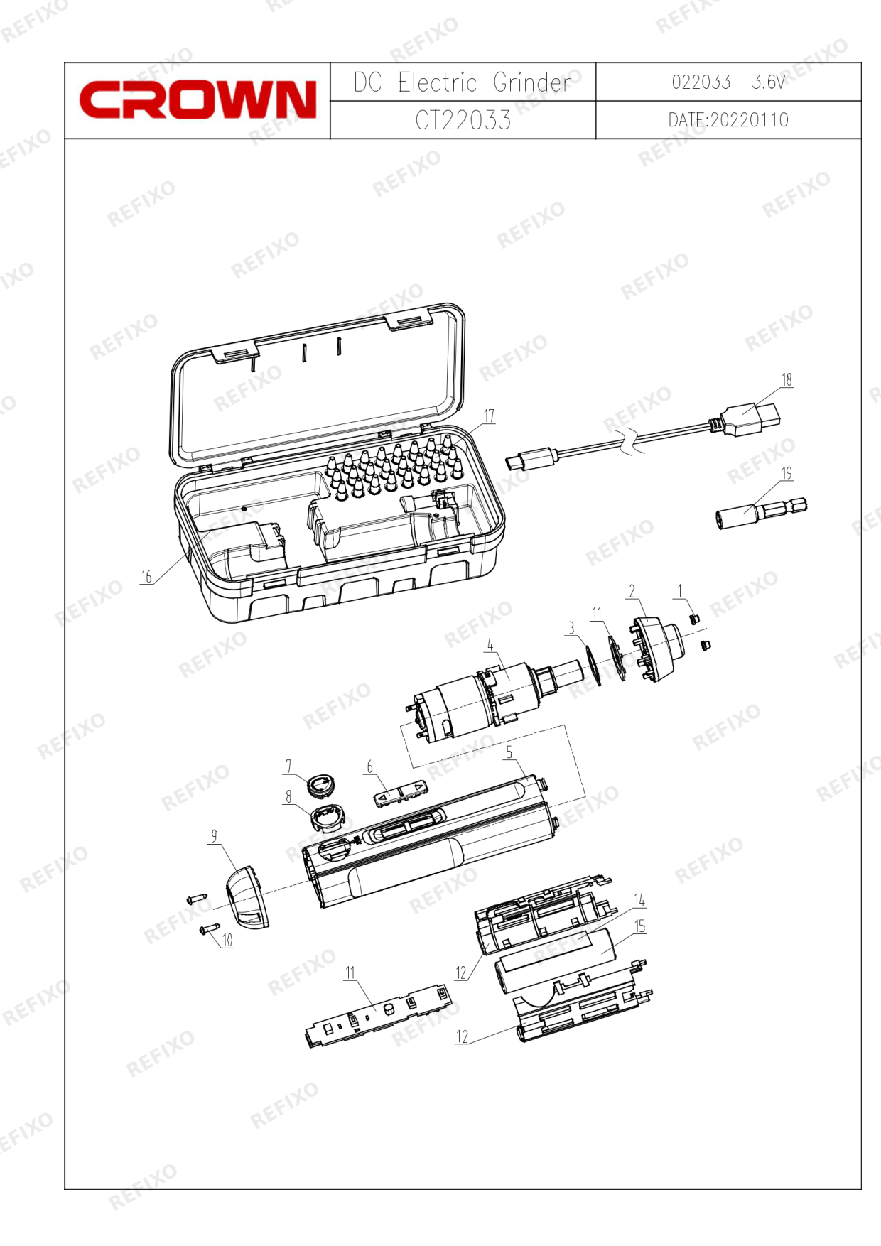 Деталировка CROWN CT22033IMC — схема запчастей в разборе