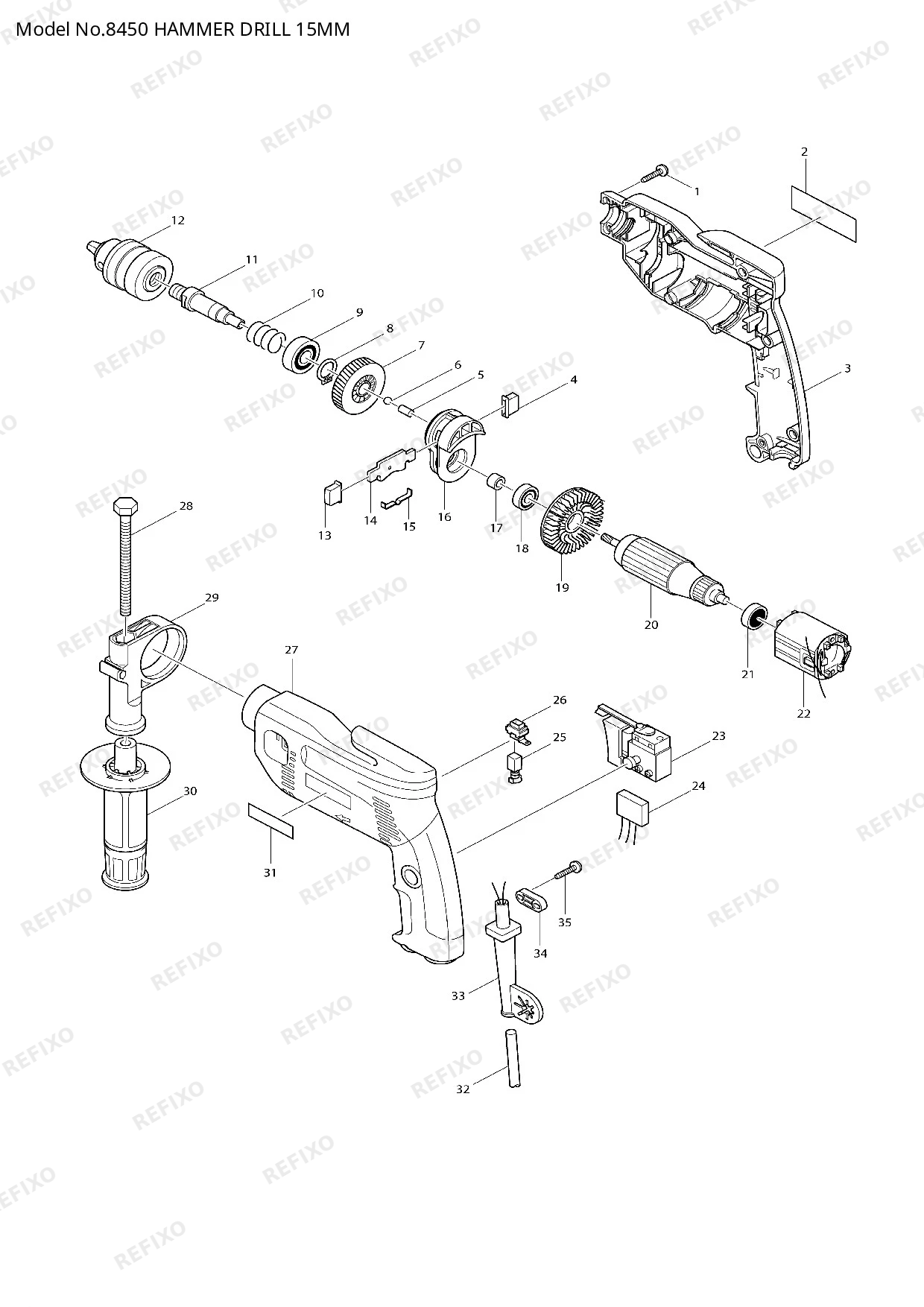 Деталировка MAKITA 8450 — схема запчастей в разборе