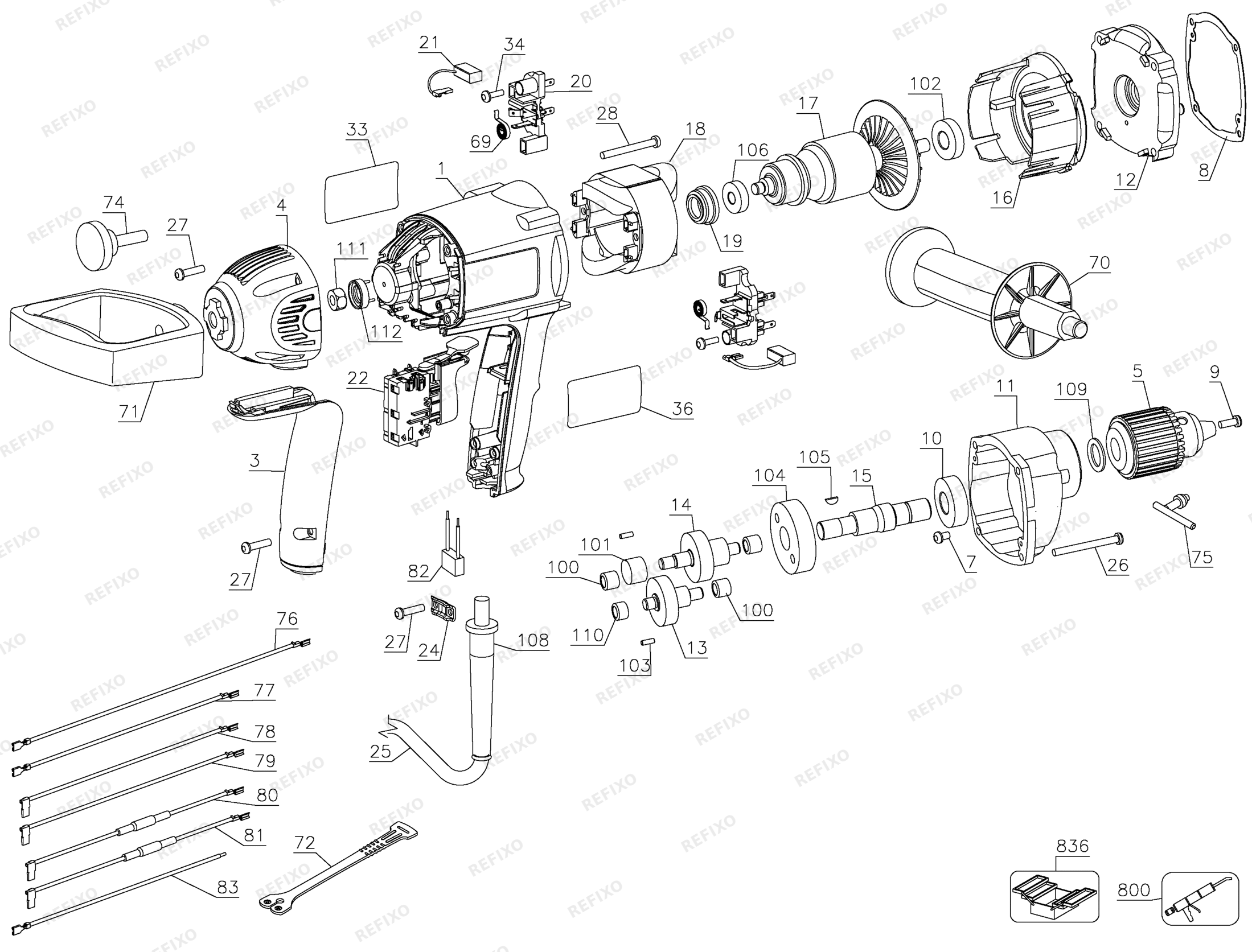 Деталировка DeWalt D21520-QS TYPE 1 DE-MUD MIXER D21520-QS D21520 — схема запчастей в разборе