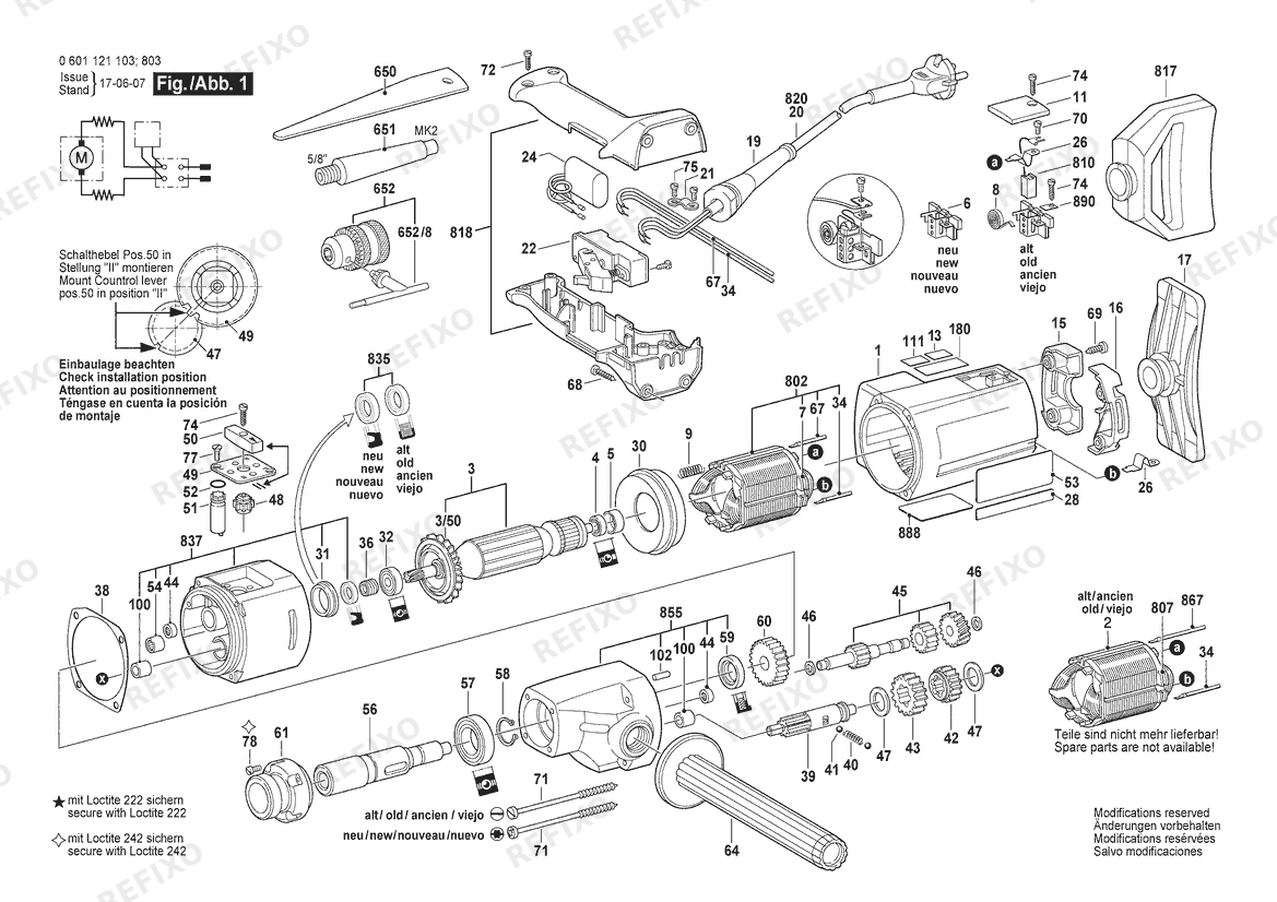 Деталировка Bosch Дрель GBM 23-2 | 240 V | 036 - GB (0 601 121 142) — схема запчастей в разборе