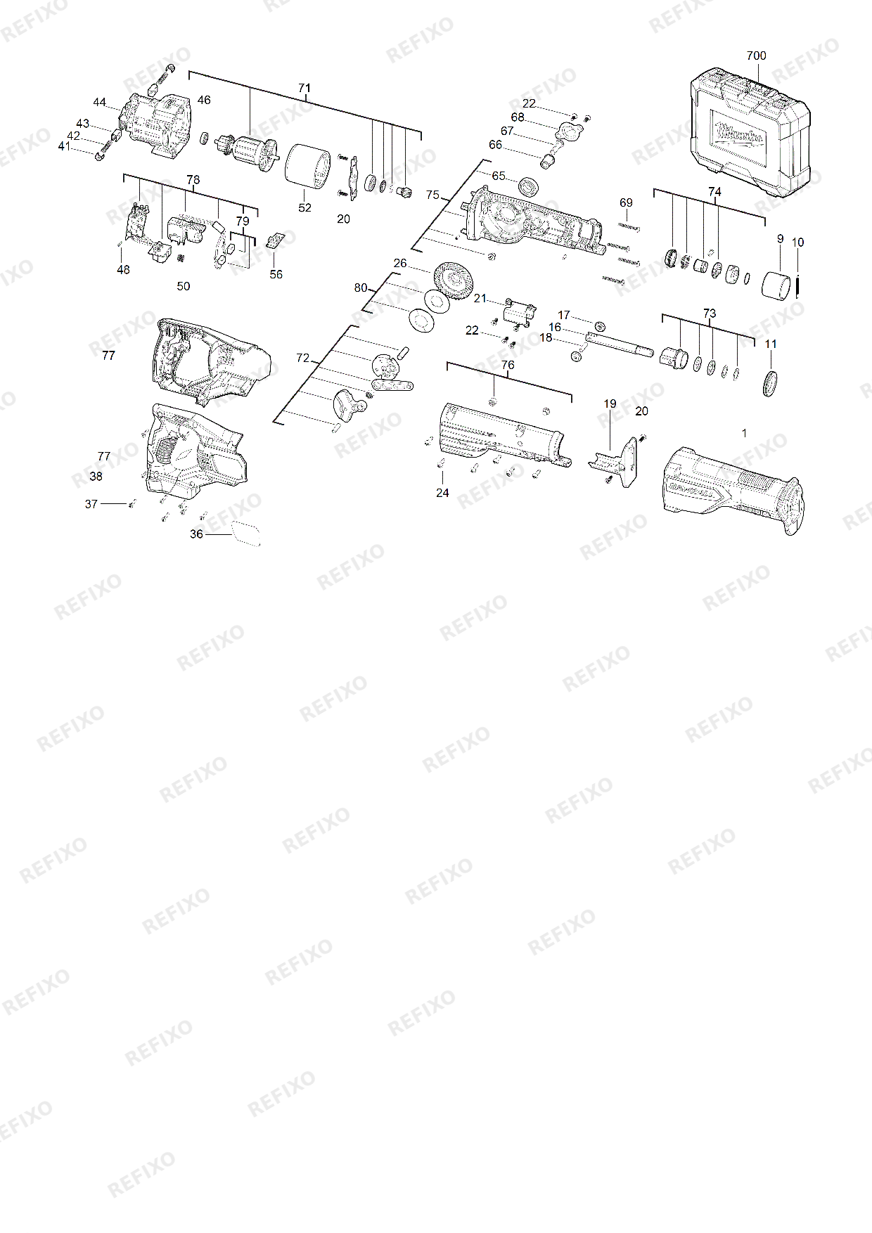 Деталировка MILWAUKEE M 18BSX 0 4933447275 4000447276 — схема запчастей в разборе