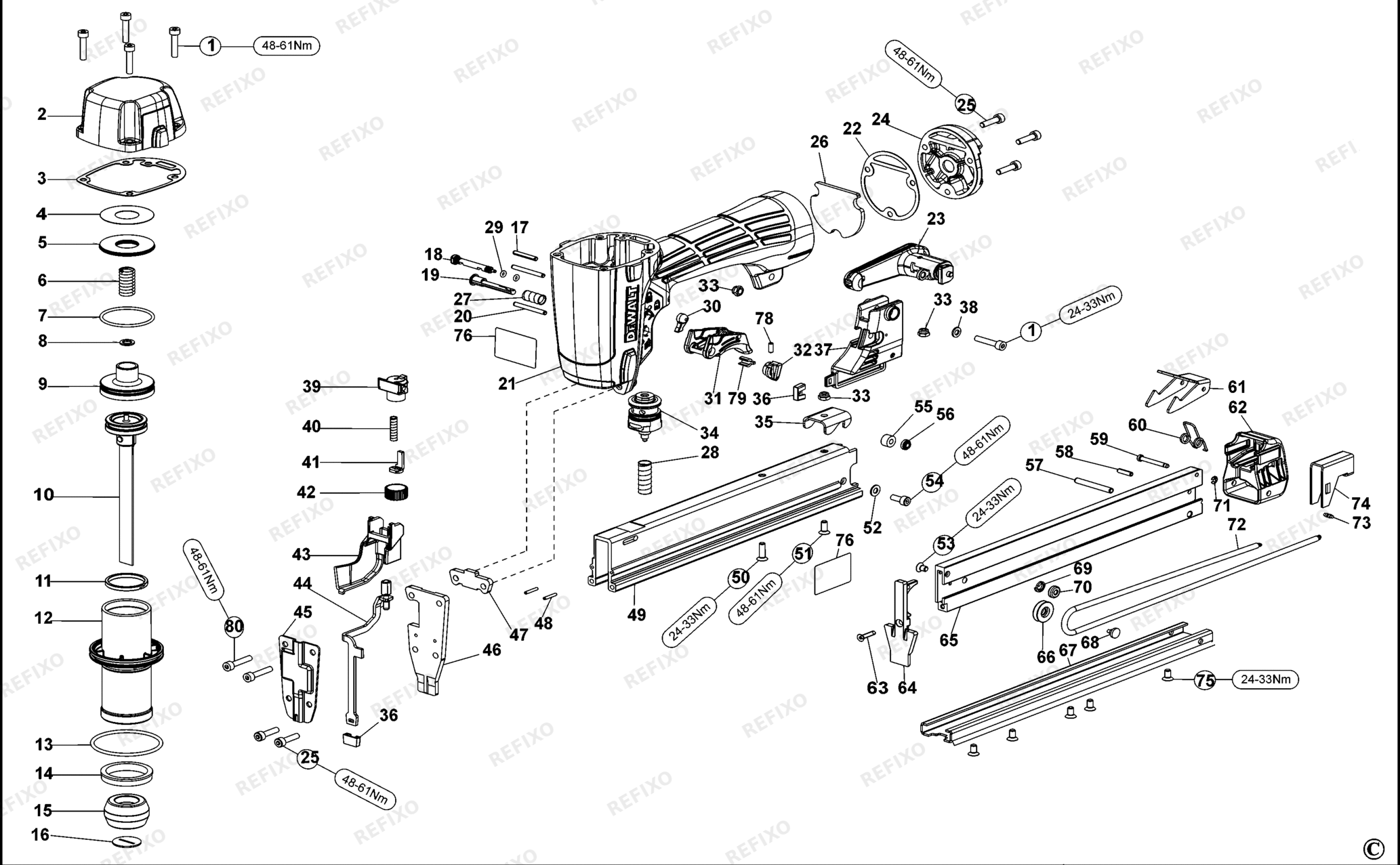 Деталировка DeWalt DPSSL540-XJ TYPE 1 HEFTER DPSSL540-XJ DPSSL540 — схема запчастей в разборе