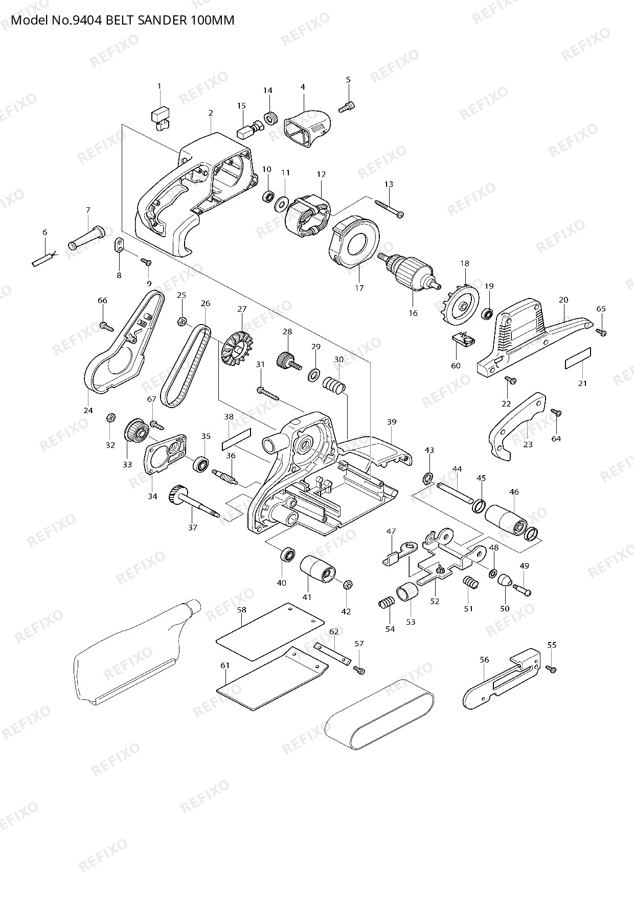 Деталировка MAKITA 9404 — схема запчастей в разборе
