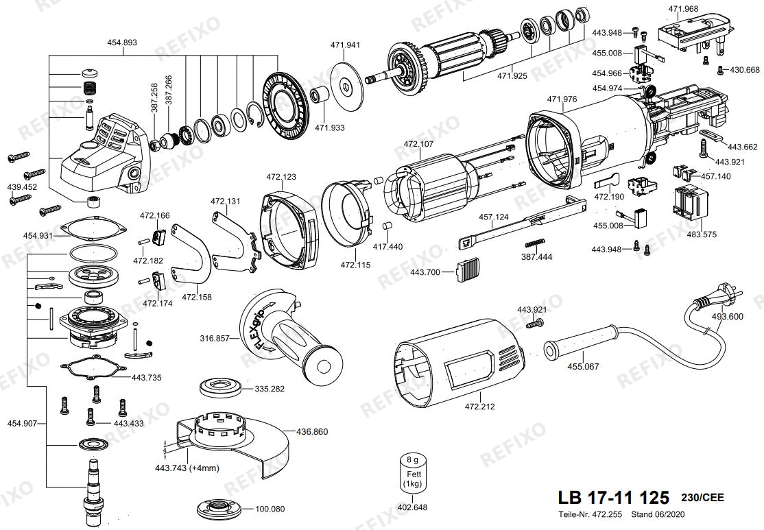 Деталировка Flex LB 17-11 125 230CEE — схема запчастей в разборе