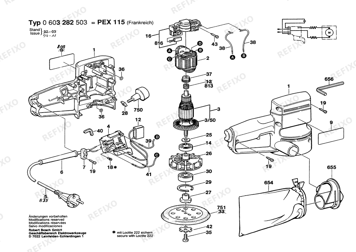 Деталировка Bosch Gw- эксцентриковая шлифмашина PEX 115 | 230 V | 035 - FR (0 603 282 503) — схема запчастей в разборе