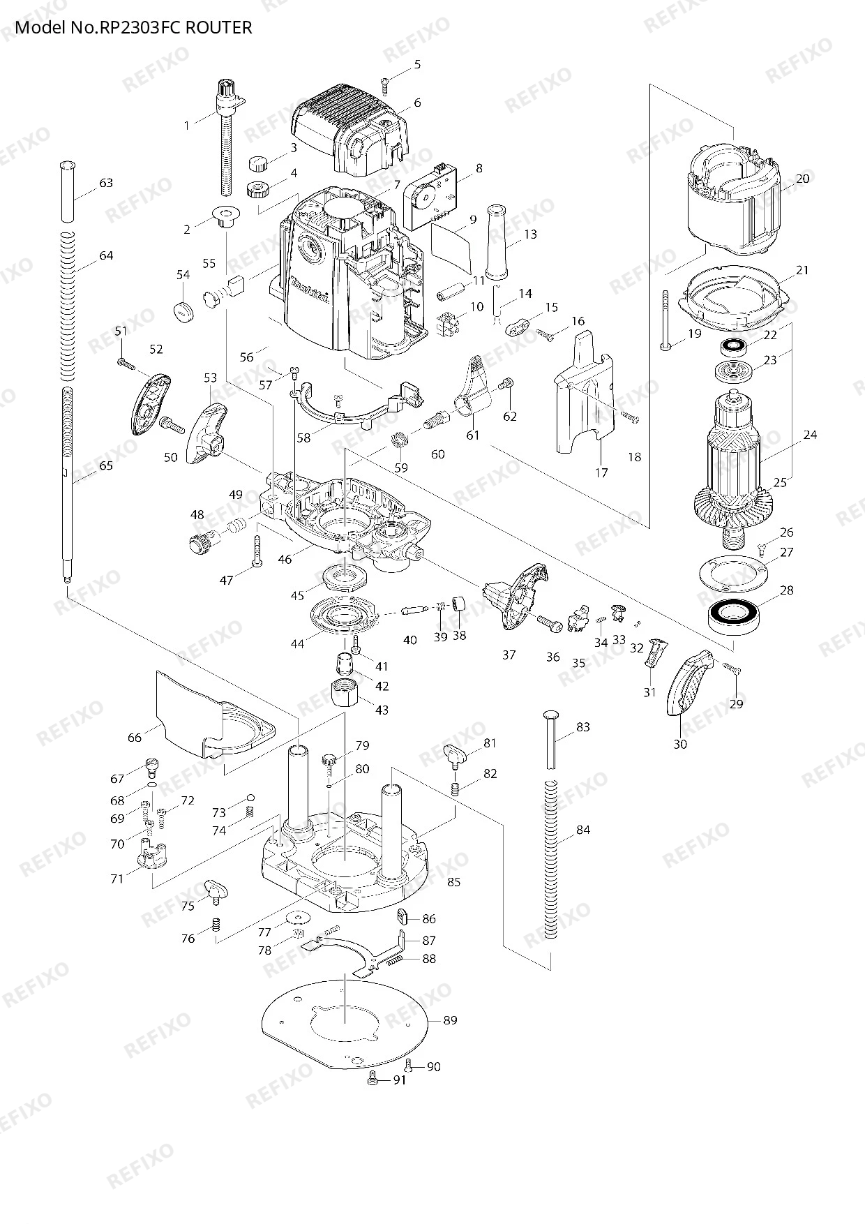 Деталировка MAKITA RP2303FC — схема запчастей в разборе