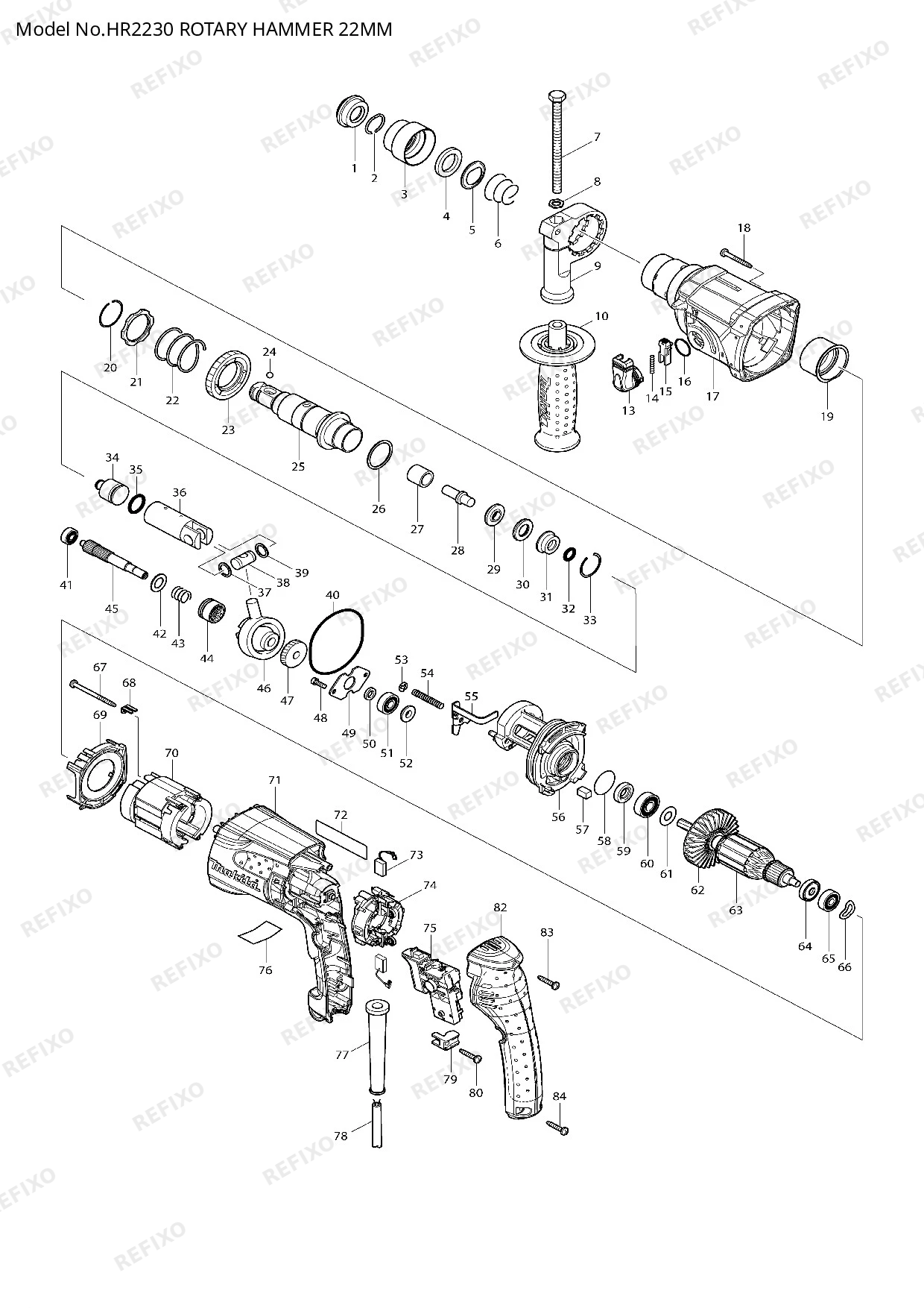 Деталировка MAKITA HR2230 — схема запчастей в разборе