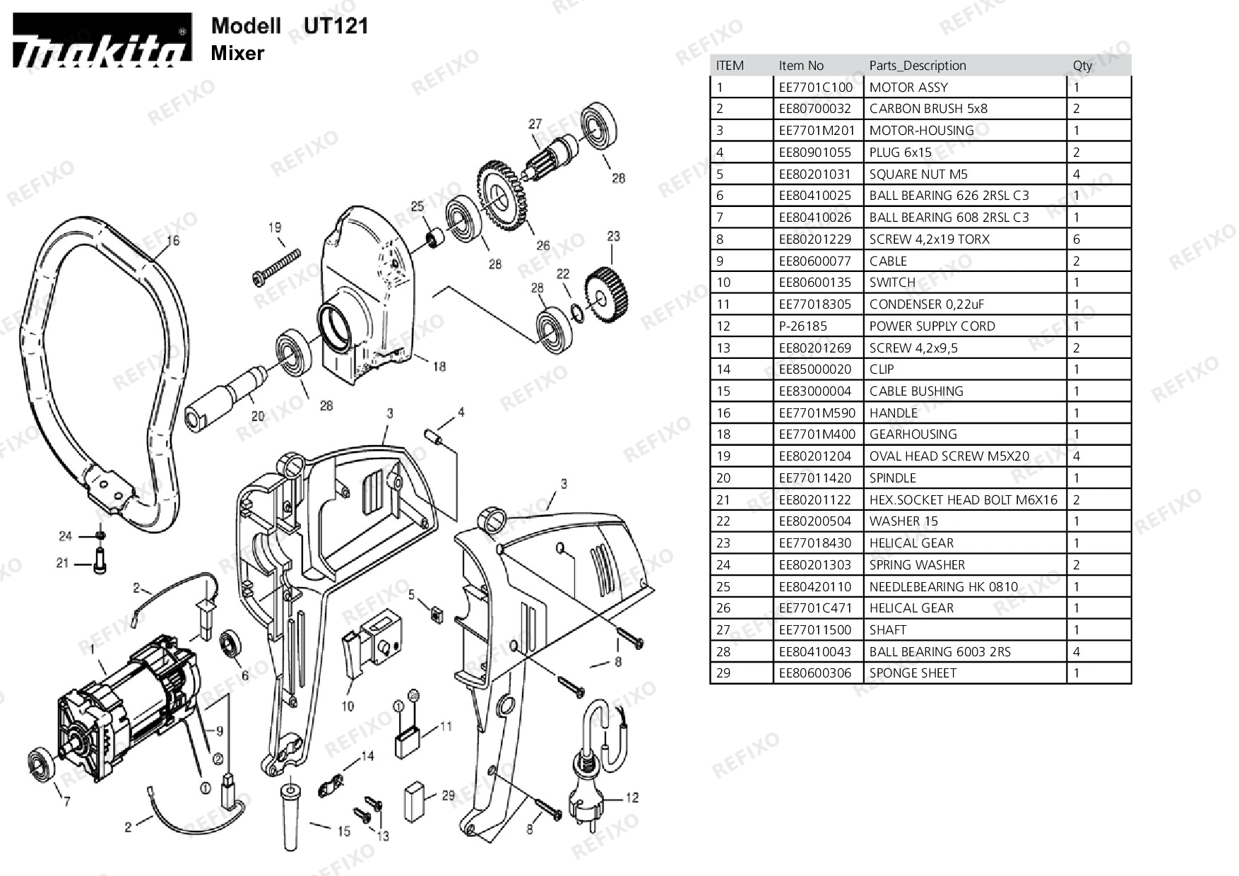 Деталировка MAKITA UT121 — схема запчастей в разборе