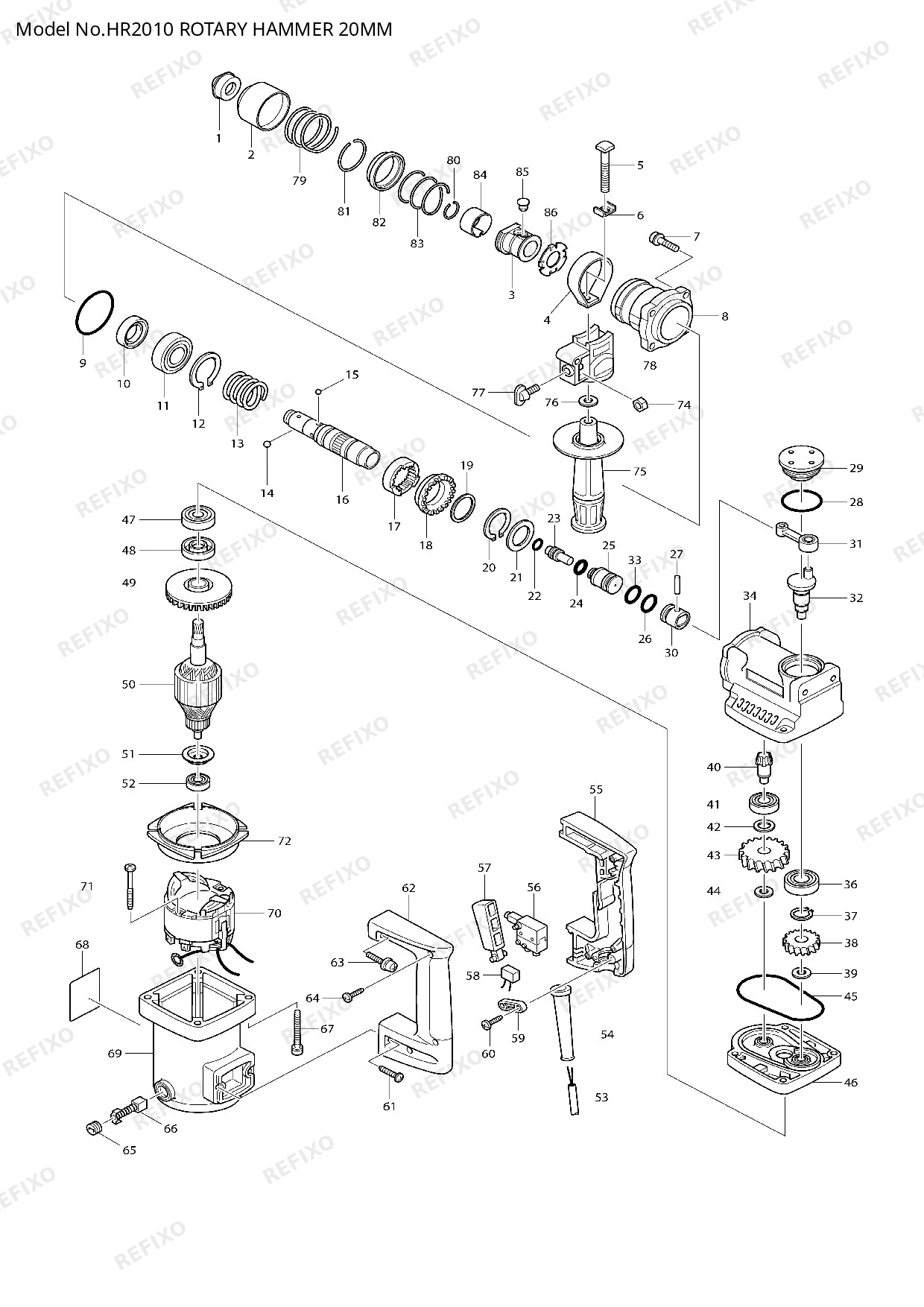 Деталировка MAKITA HR2010 — схема запчастей в разборе