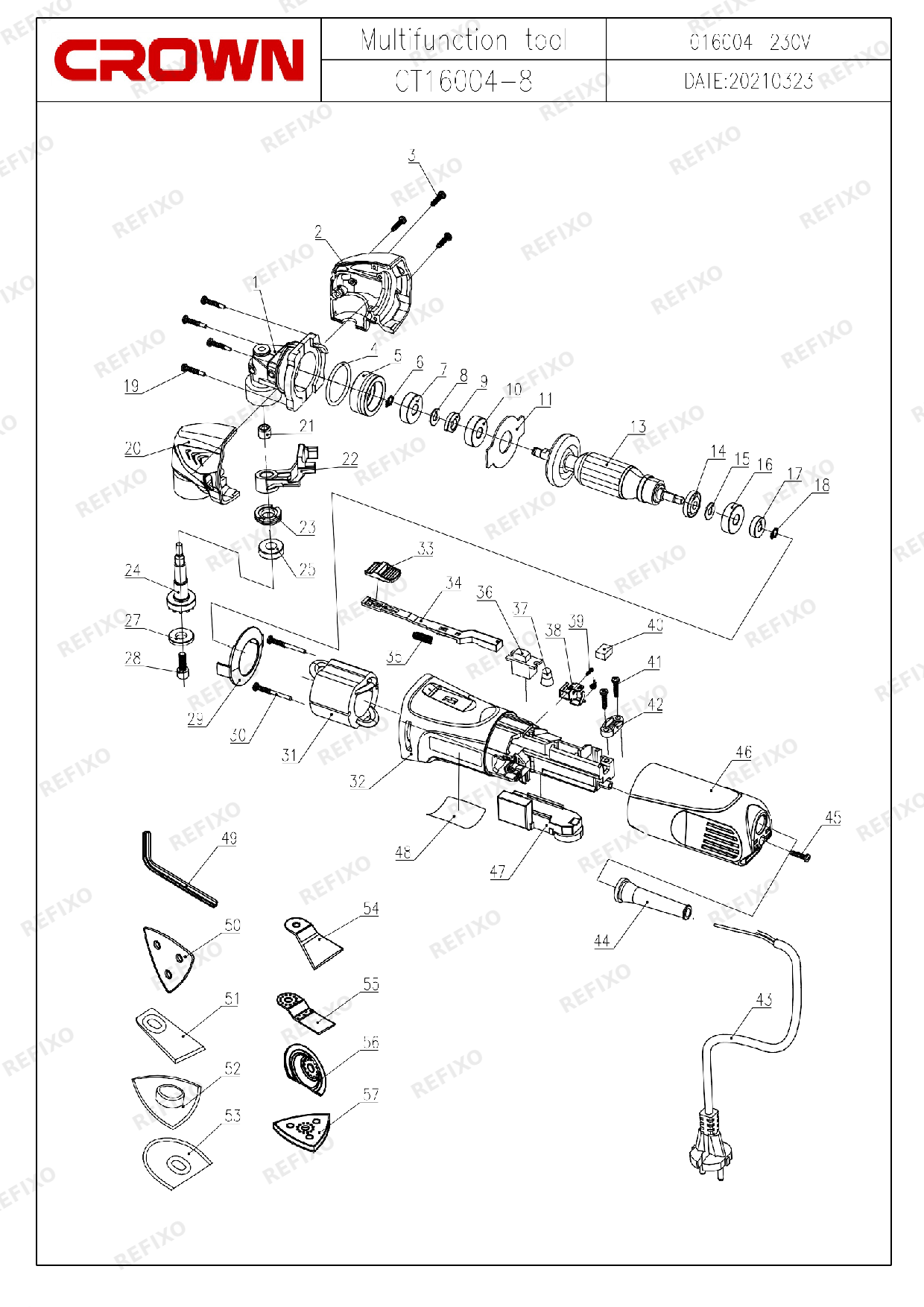 Деталировка CROWN CT16004 8 — схема запчастей в разборе