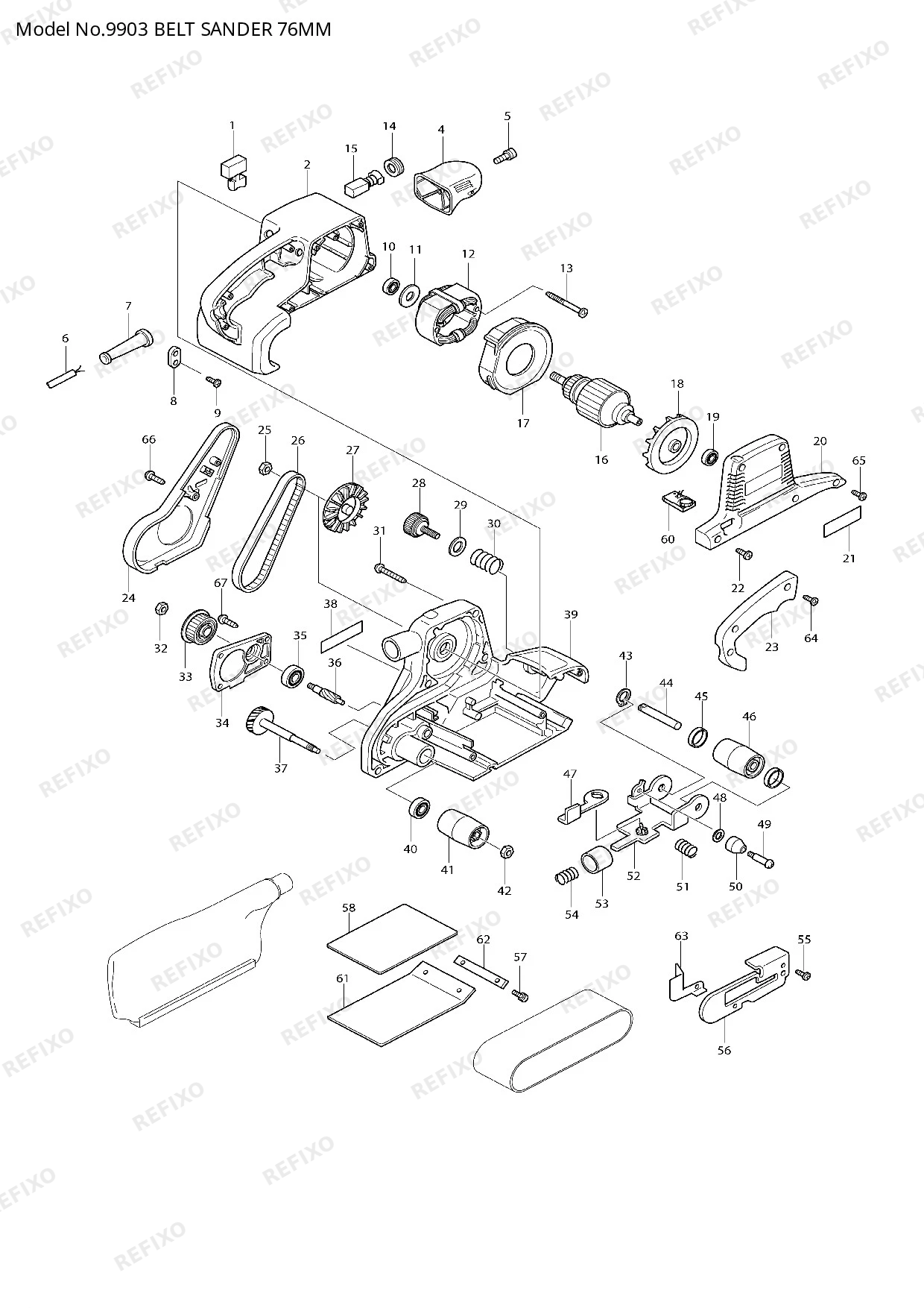 Деталировка MAKITA 9903 — схема запчастей в разборе