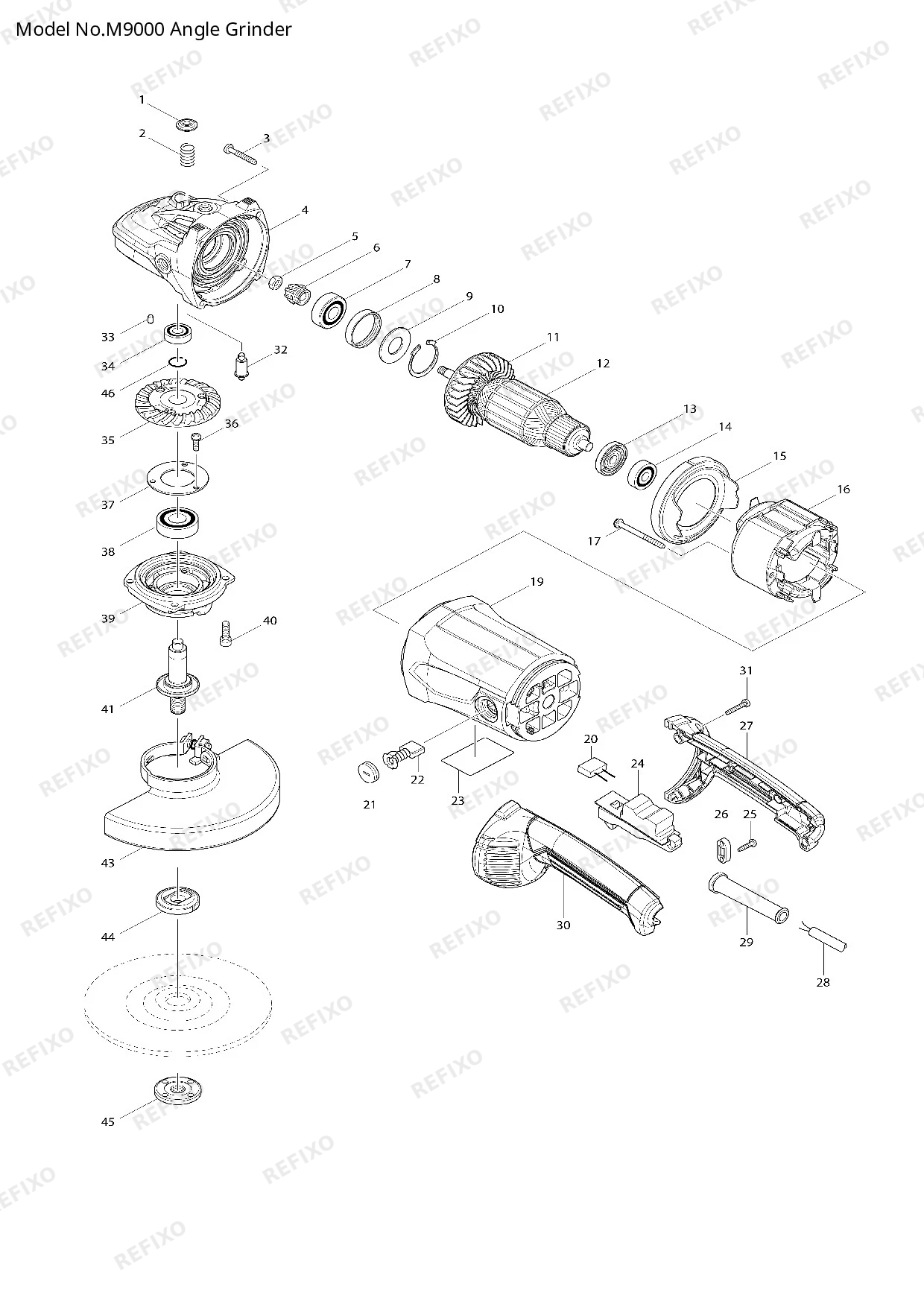 Деталировка MAKITA M9000 — схема запчастей в разборе