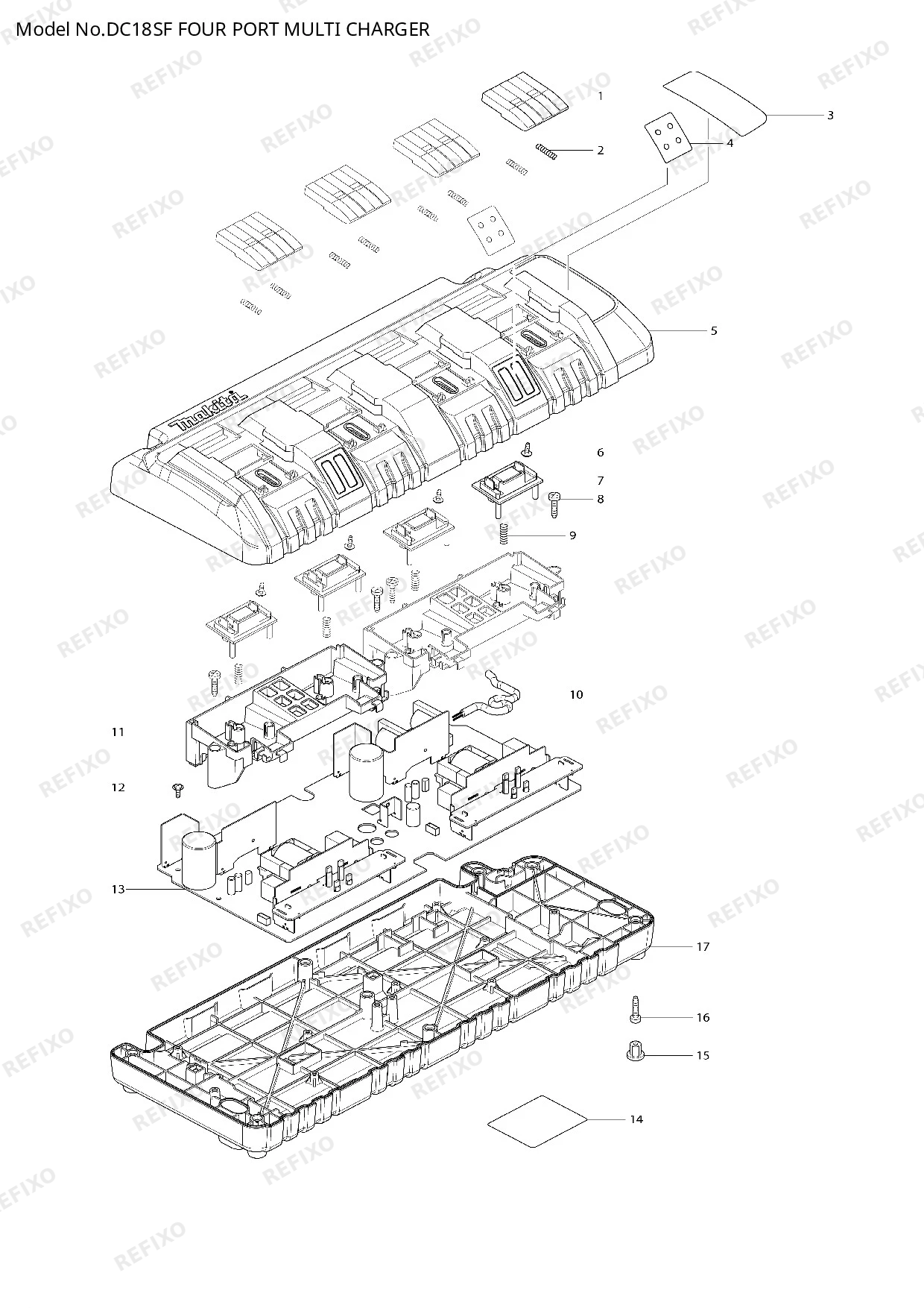 Деталировка MAKITA DC18SF — схема запчастей в разборе