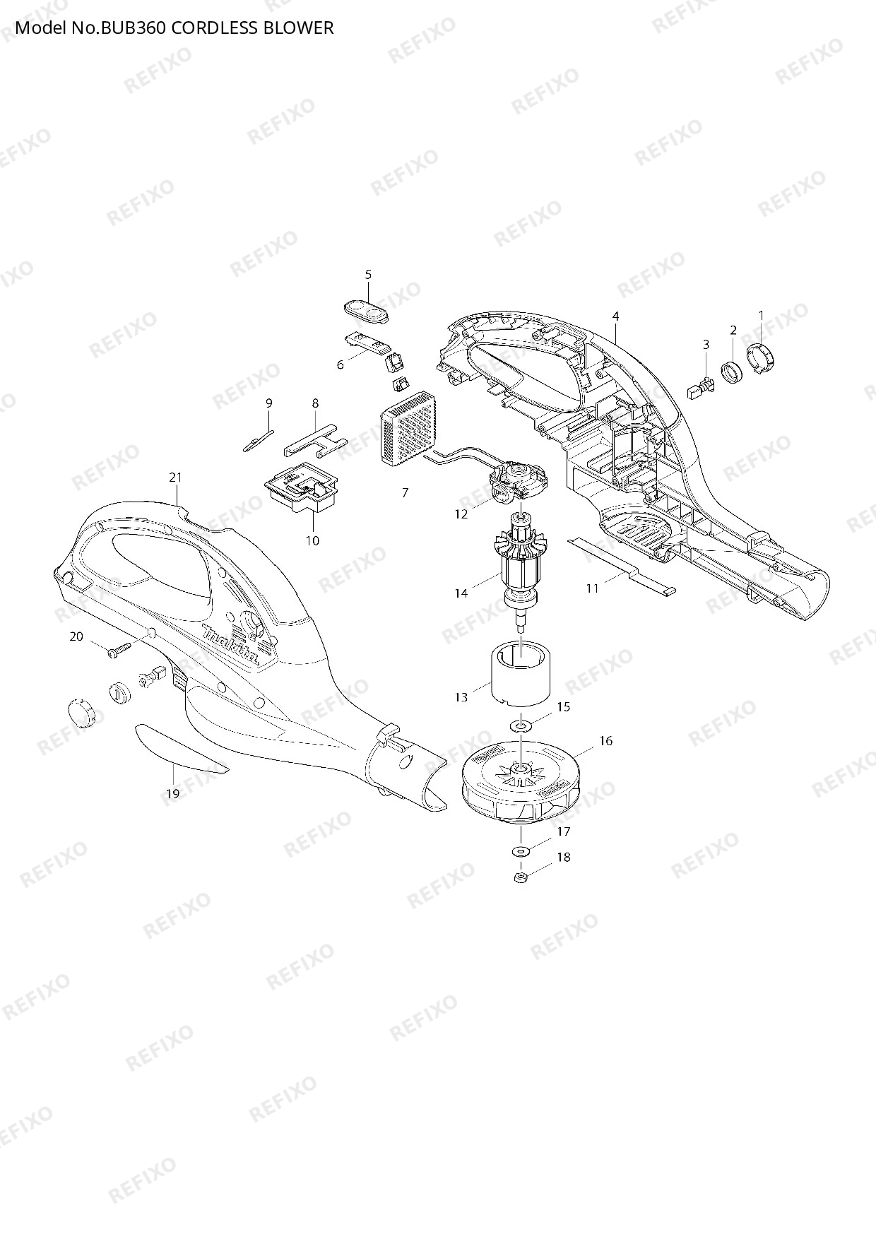 Деталировка MAKITA BUB360 — схема запчастей в разборе