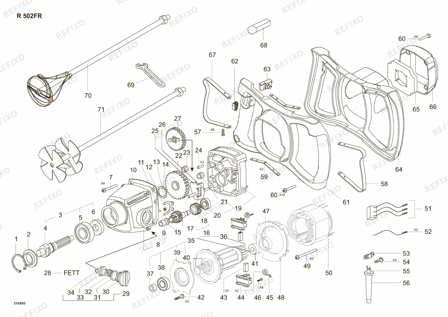 Деталировка Flex R 502 FR 230CEE 314595 — схема запчастей в разборе