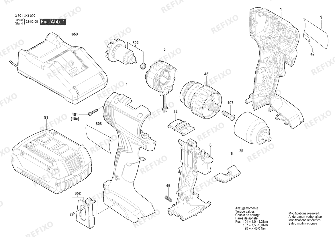 Деталировка Bosch Аккумуляторный шуруповёрт GSR 185-LI | 18 V | 003 - EEU (3 601 JK3 000) — схема запчастей в разборе