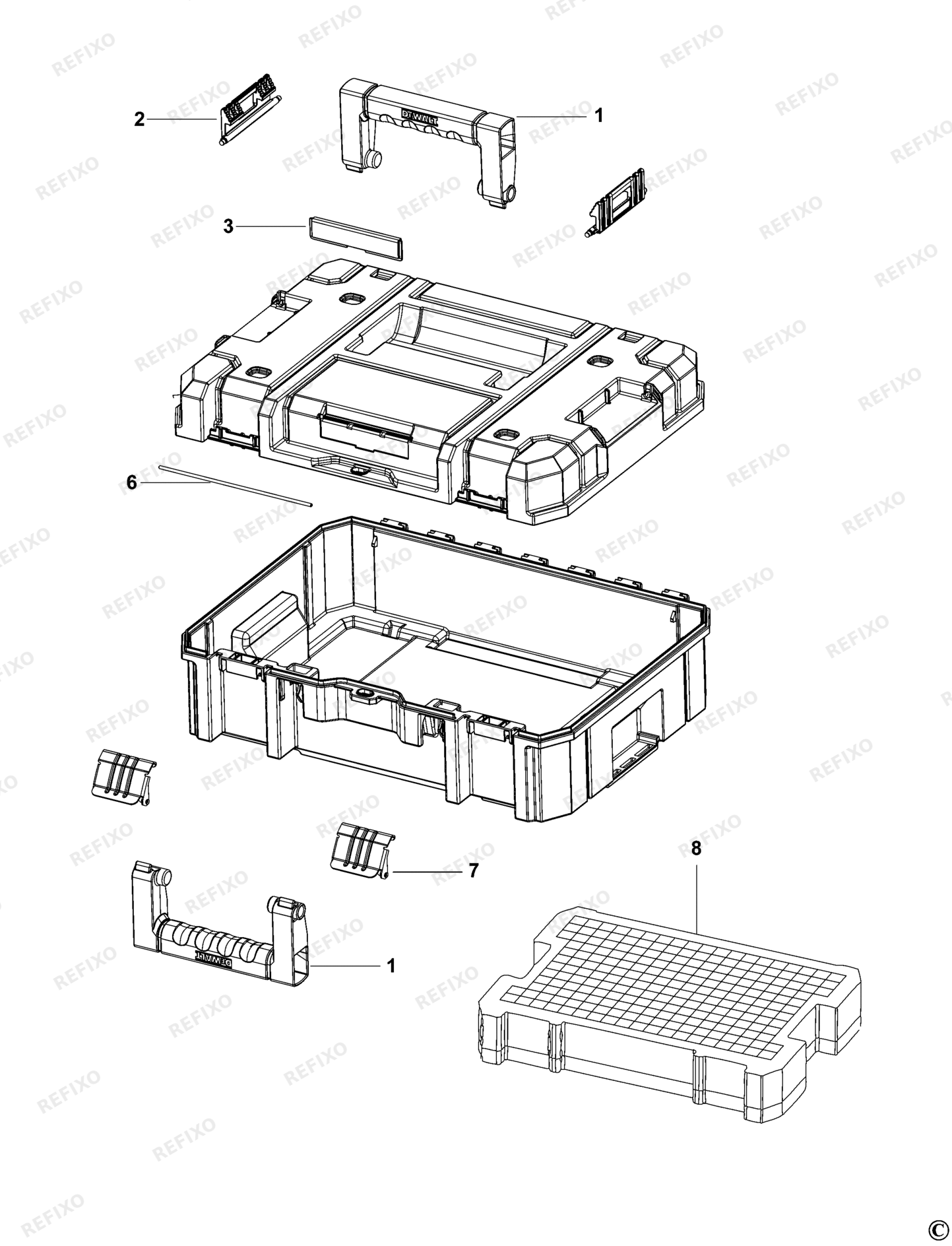 Деталировка DeWalt DWST1-70703-XJ TYPE 1 WERKZEUGBOX DWST1-70703-XJ DWST1-70703 — схема запчастей в разборе