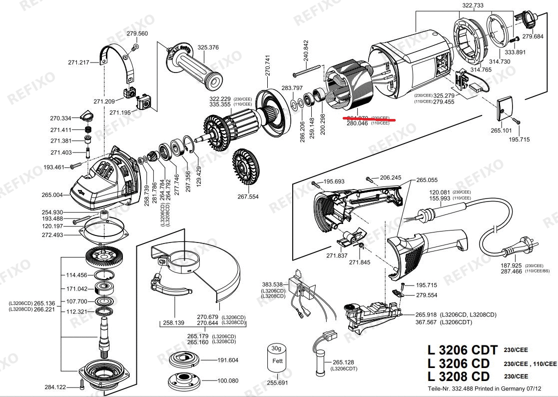 Деталировка Flex L 3206 CD 230CEE — схема запчастей в разборе