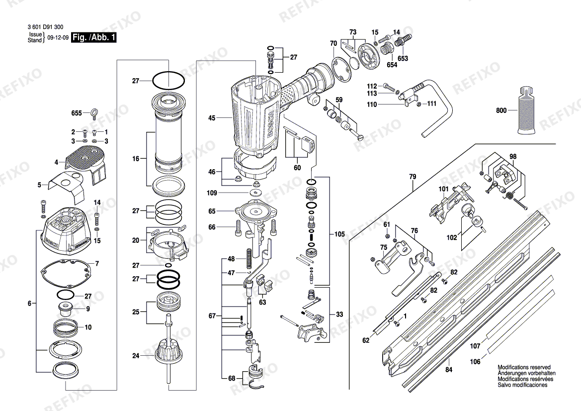 Деталировка Bosch Druckluftnagler GSN 100-34 DK (3 601 D91 500) — схема запчастей в разборе