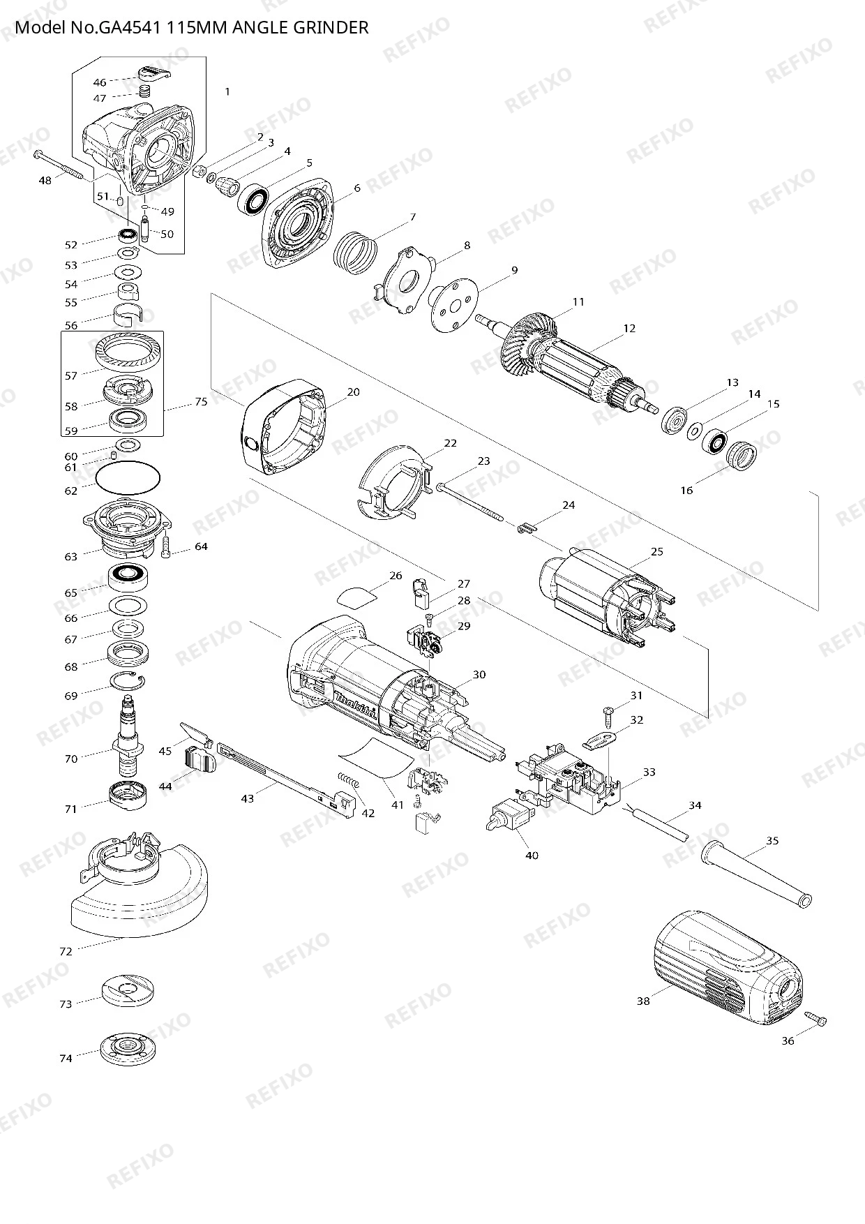 Деталировка MAKITA GA4541 — схема запчастей в разборе