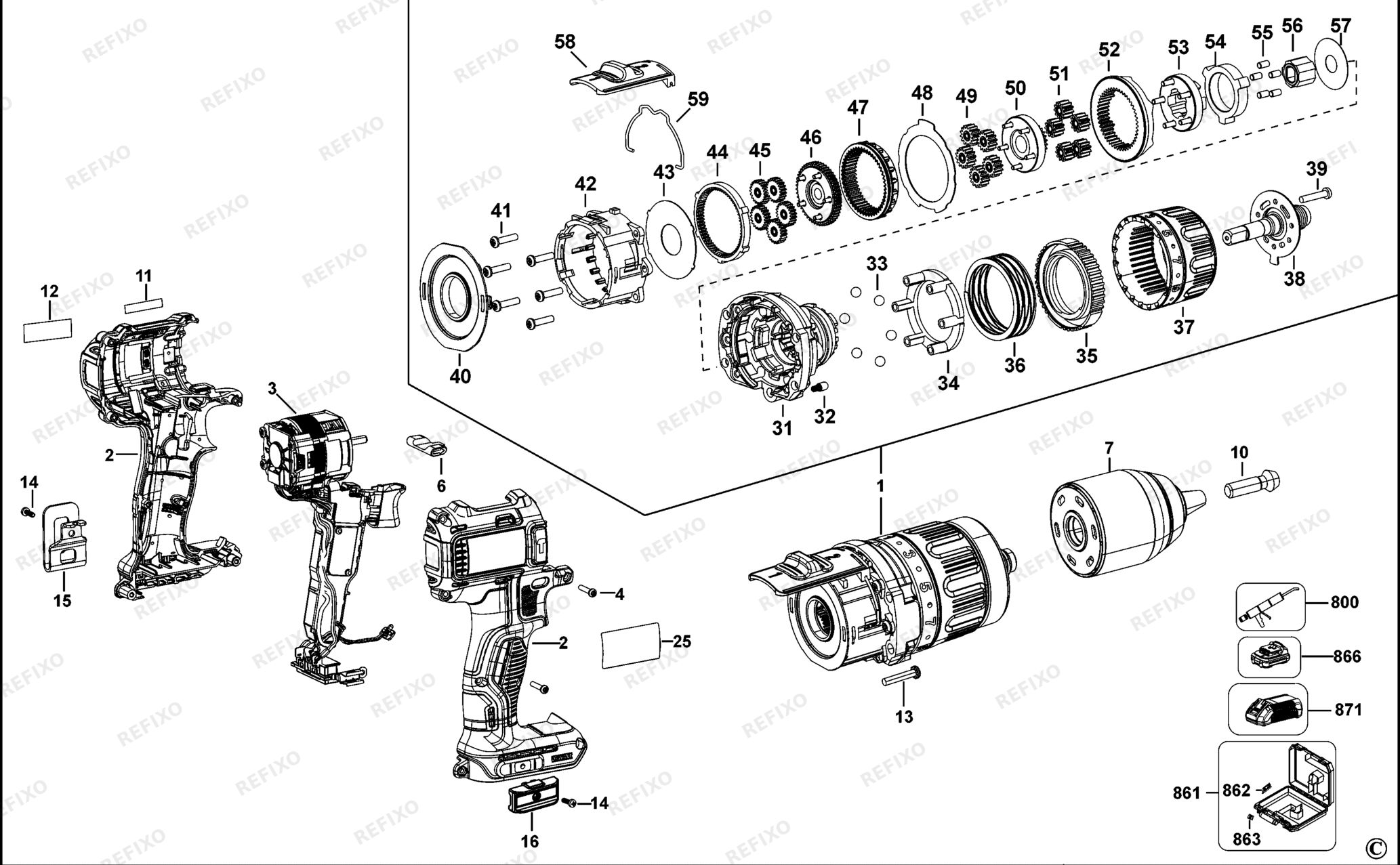 Деталировка DeWalt DCD790-QW TYPE 10 аккумуляторный - дрель DCD790-QW DCD790 — схема запчастей в разборе