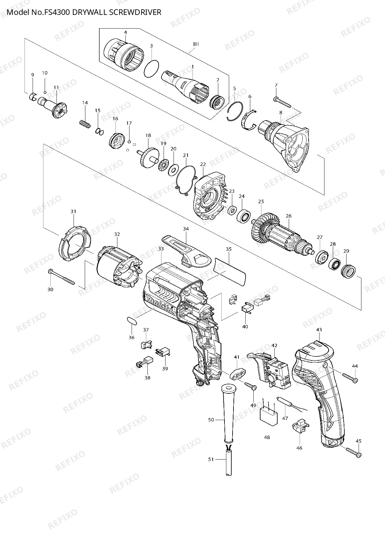 Деталировка MAKITA FS4300 — схема запчастей в разборе