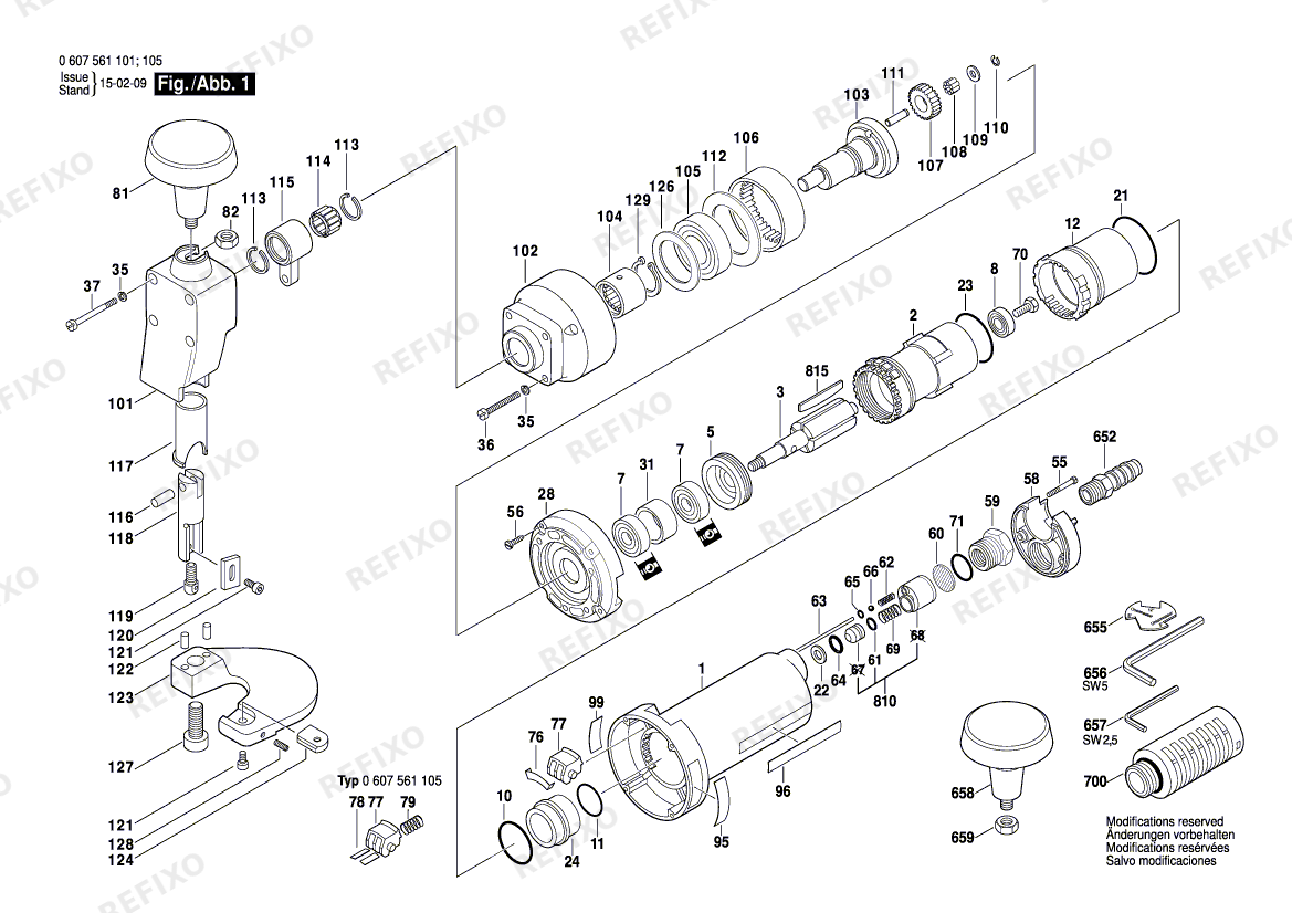 Деталировка Bosch Pw-Blechschere 400 WATT-SERIE (0 607 561 105) — схема запчастей в разборе