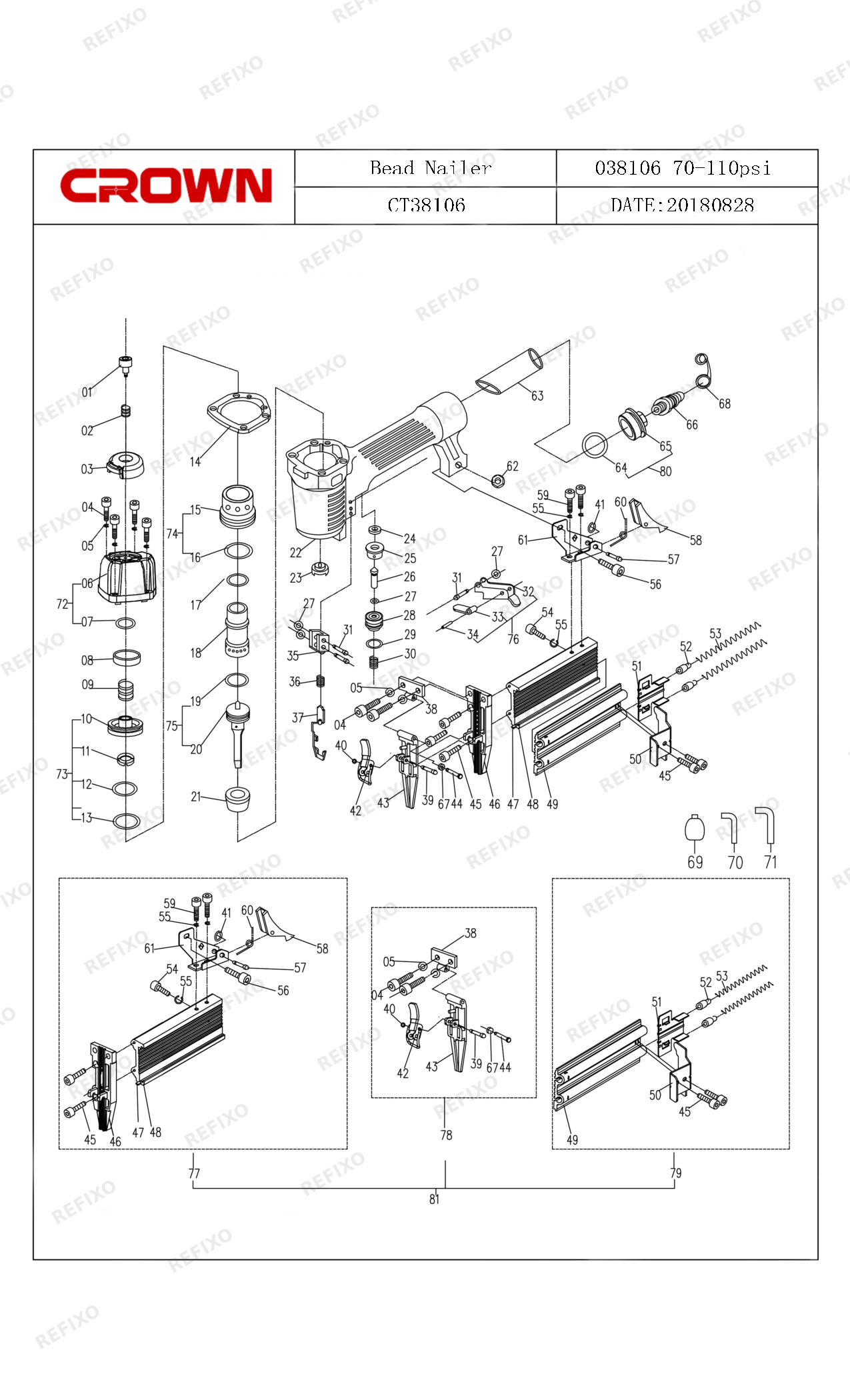 Деталировка CROWN CT38106 — схема запчастей в разборе