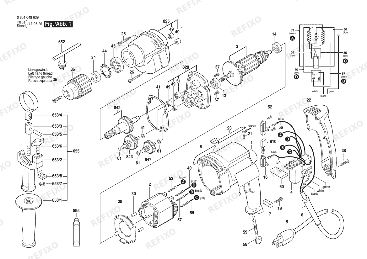 Деталировка Bosch Дрель 1034VSR | 120 V | 061 - US (0 601 049 639) — схема запчастей в разборе