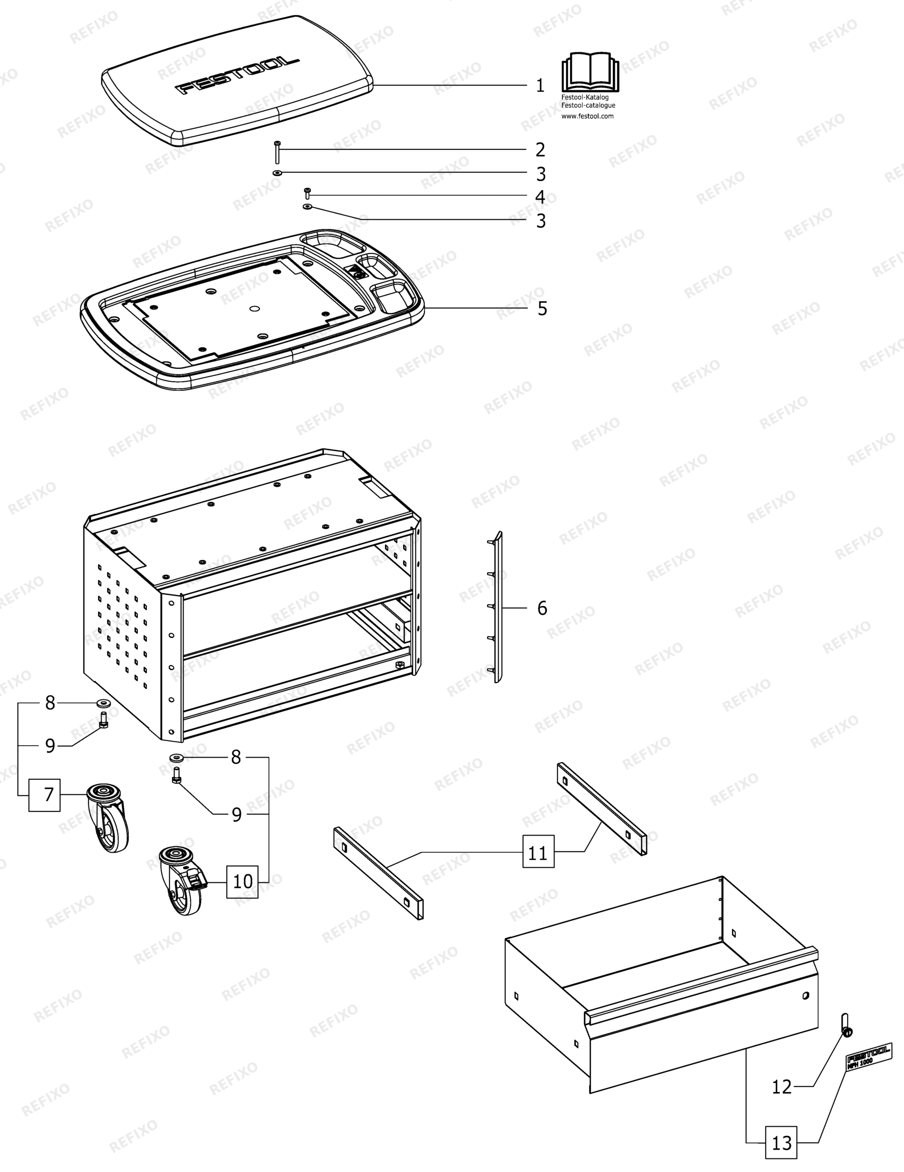 Деталировка Festool MFH 1000 - Multifunktionshocker 10000470 — схема запчастей в разборе