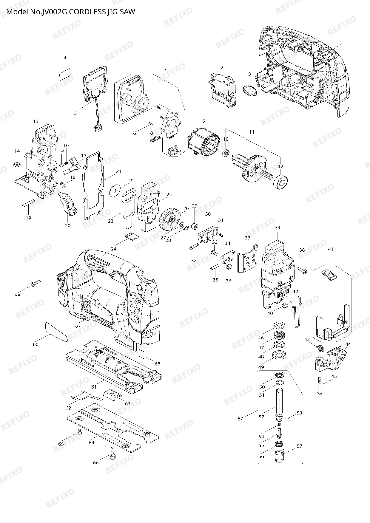 Деталировка MAKITA JV002G — схема запчастей в разборе