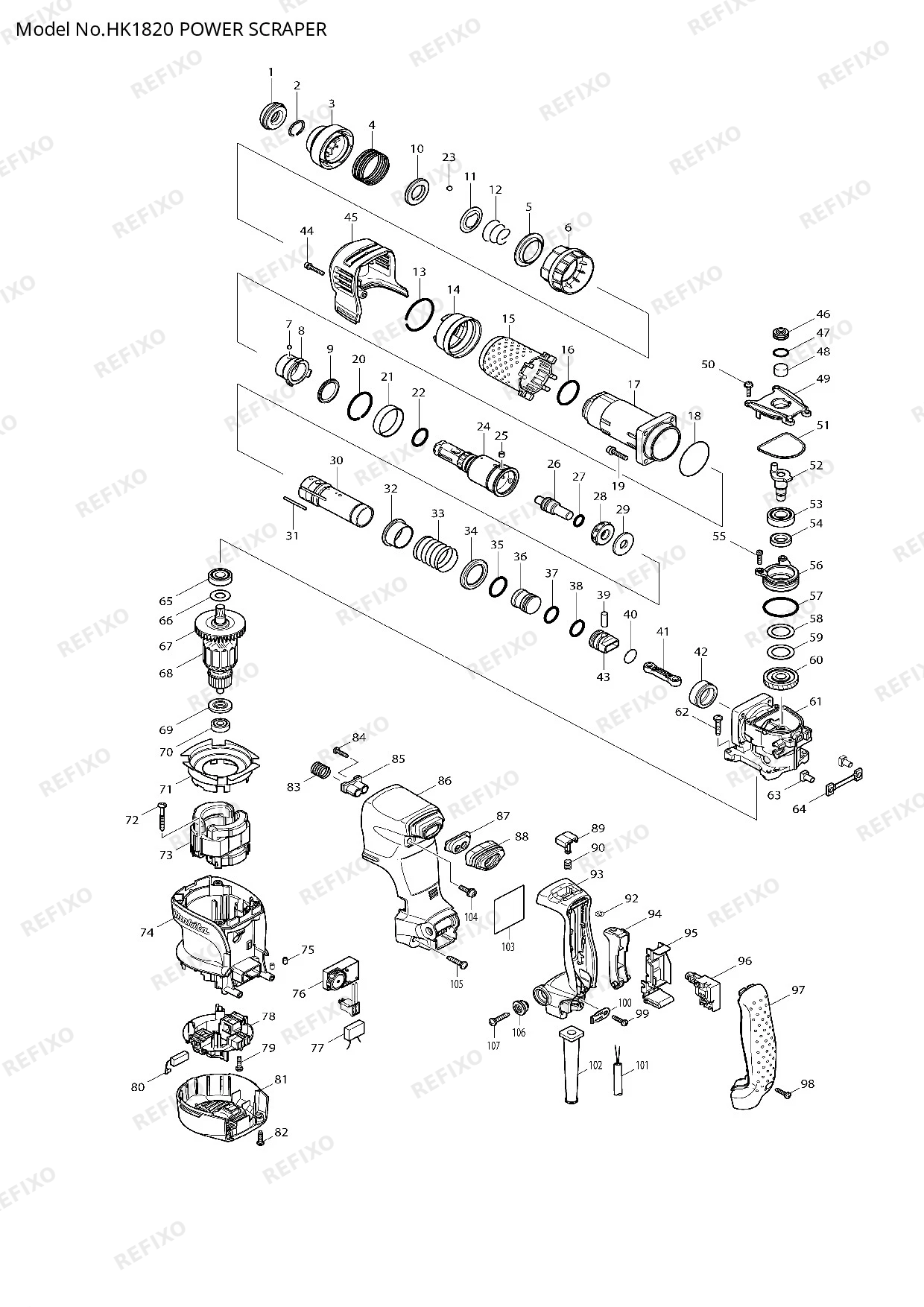 Деталировка MAKITA HK1820 — схема запчастей в разборе