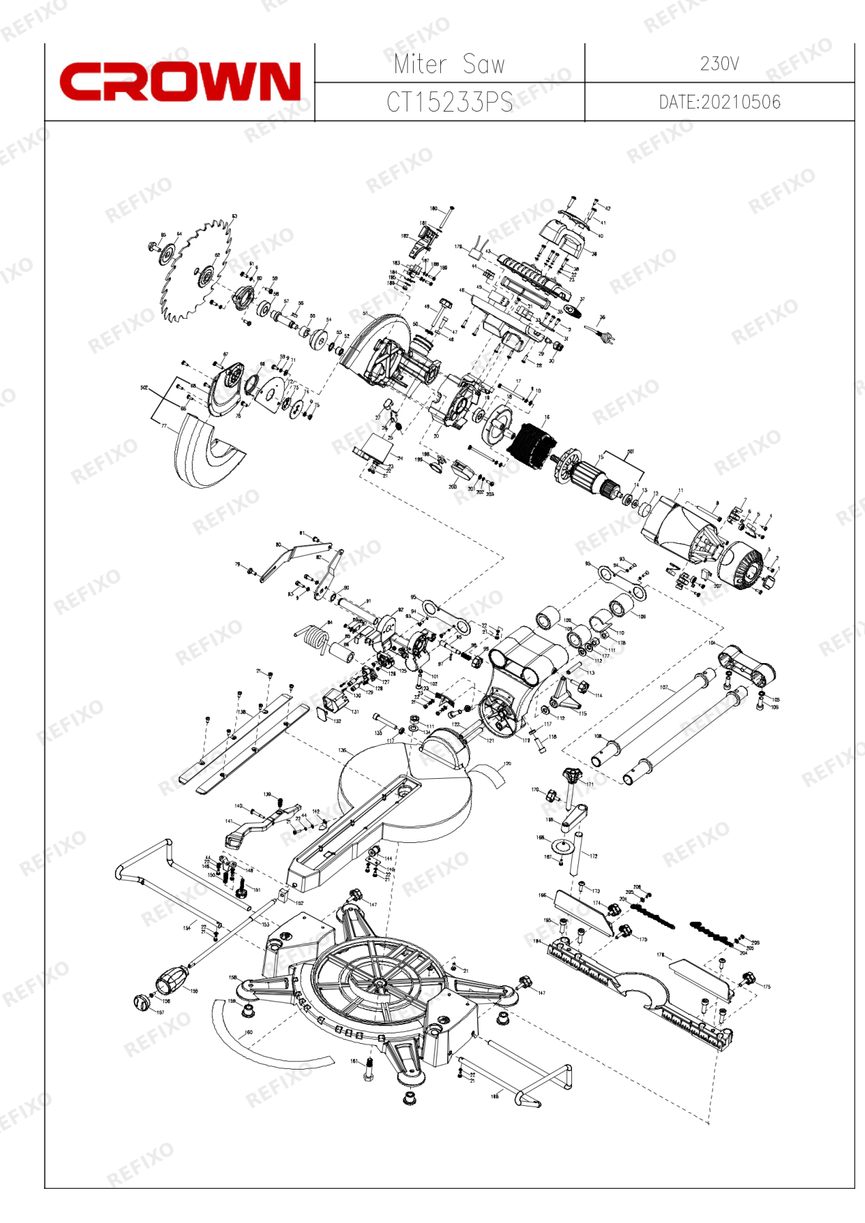 Деталировка CROWN CT15233PS — схема запчастей в разборе