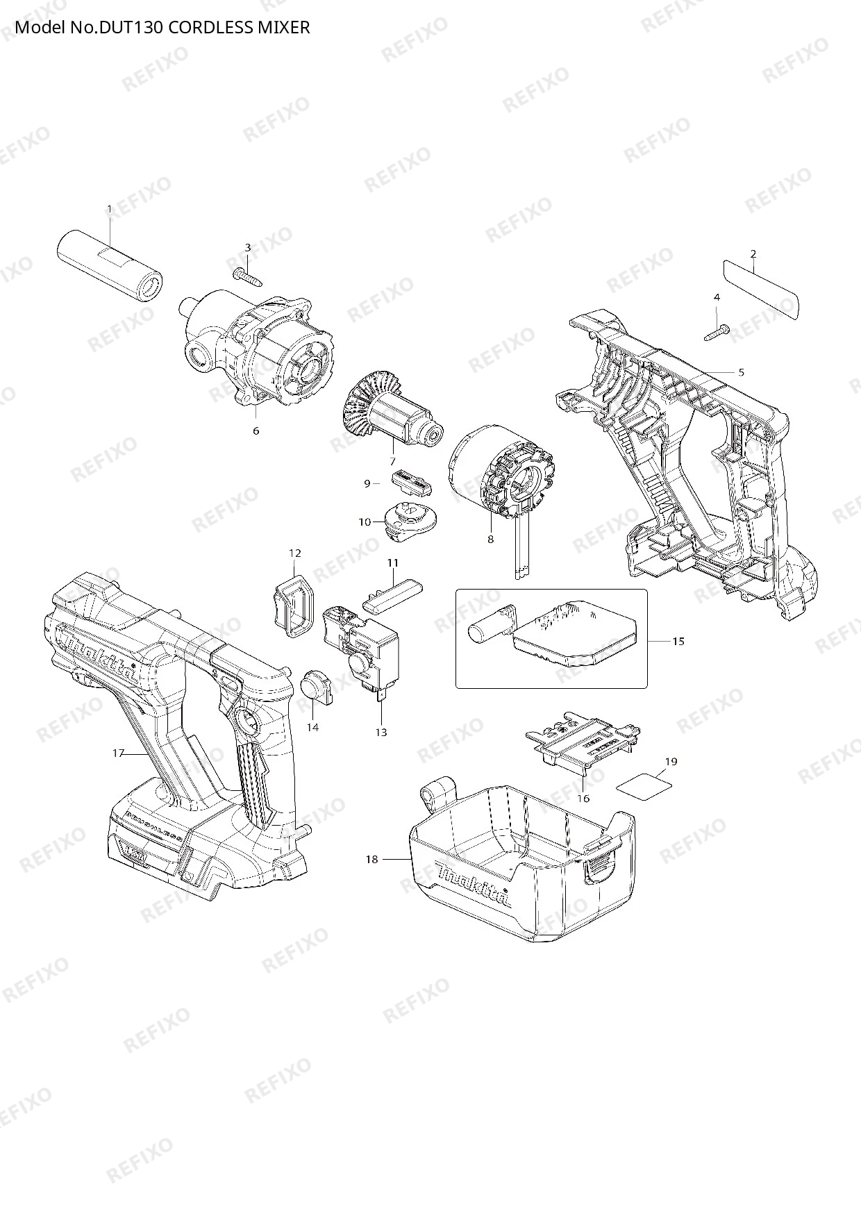 Деталировка MAKITA DUT130 — схема запчастей в разборе