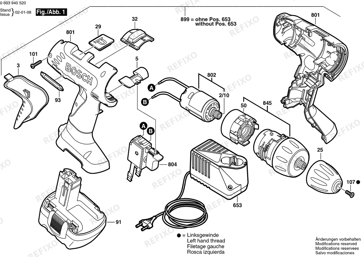 Деталировка Bosch Аккумуляторный - шуруповёрт PSR 12 | 12 V | 023 - AFR (0 603 940 530) — схема запчастей в разборе