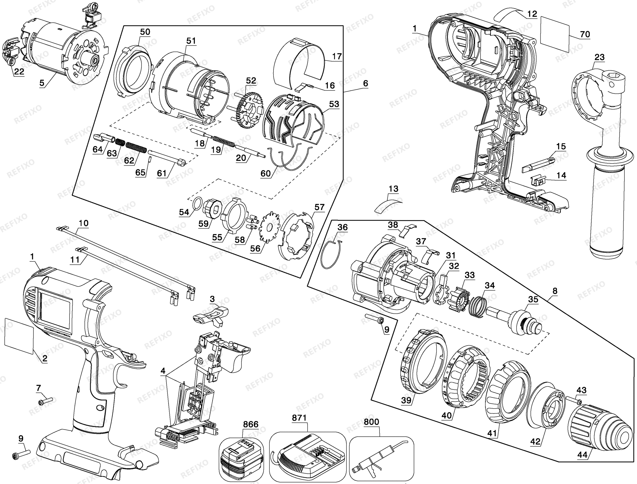 Деталировка DeWalt DC900KL-QW TYPE 1 аккумуляторный - дрель DC900KL-QW DC900KL — схема запчастей в разборе