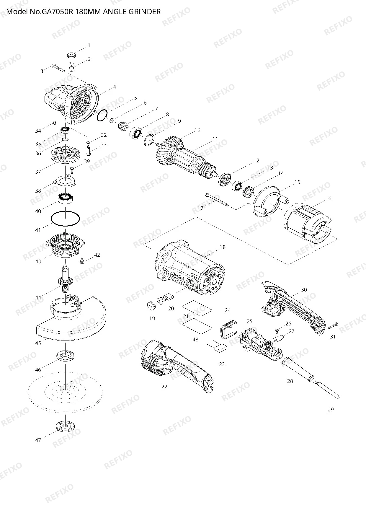 Деталировка MAKITA GA7050R — схема запчастей в разборе