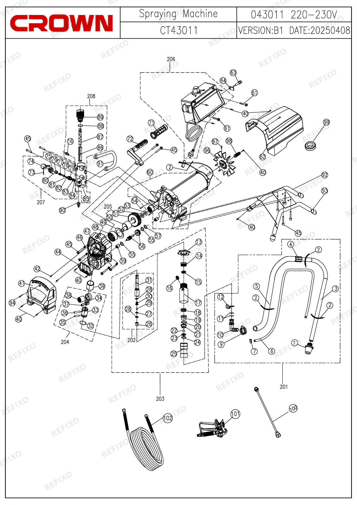 Деталировка CROWN CT43011 — схема запчастей в разборе