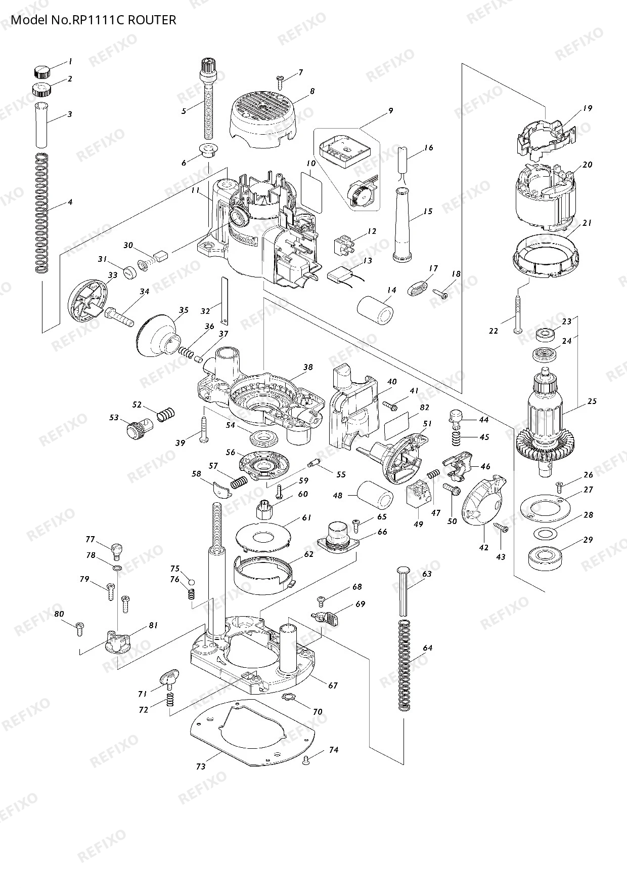Деталировка MAKITA RP1111C — схема запчастей в разборе