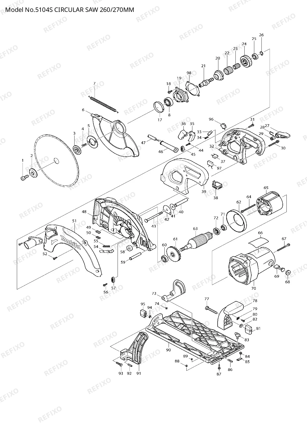Деталировка MAKITA 5104S — схема запчастей в разборе