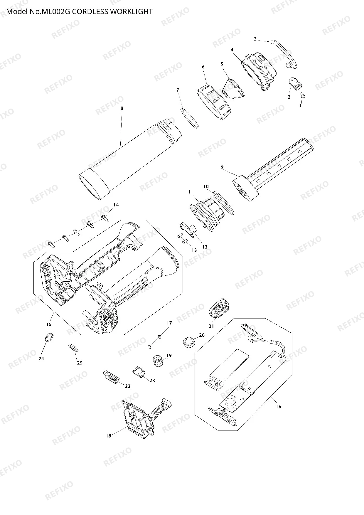 Деталировка MAKITA ML002G — схема запчастей в разборе