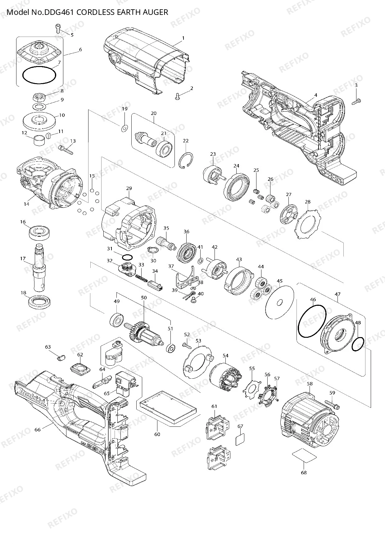 Деталировка MAKITA DDG461 — схема запчастей в разборе