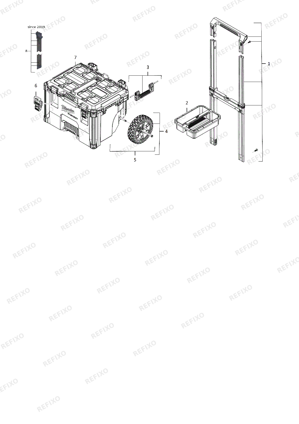 Деталировка MILWAUKEE PACKOUT TROLLEY CASE 1 1PC 4932464078 4000469460 — схема запчастей в разборе
